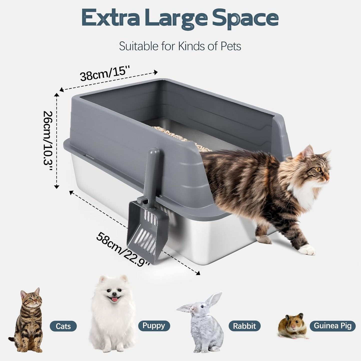 XL 3 Pack Dark Gray Stainless Steel Litter Box
