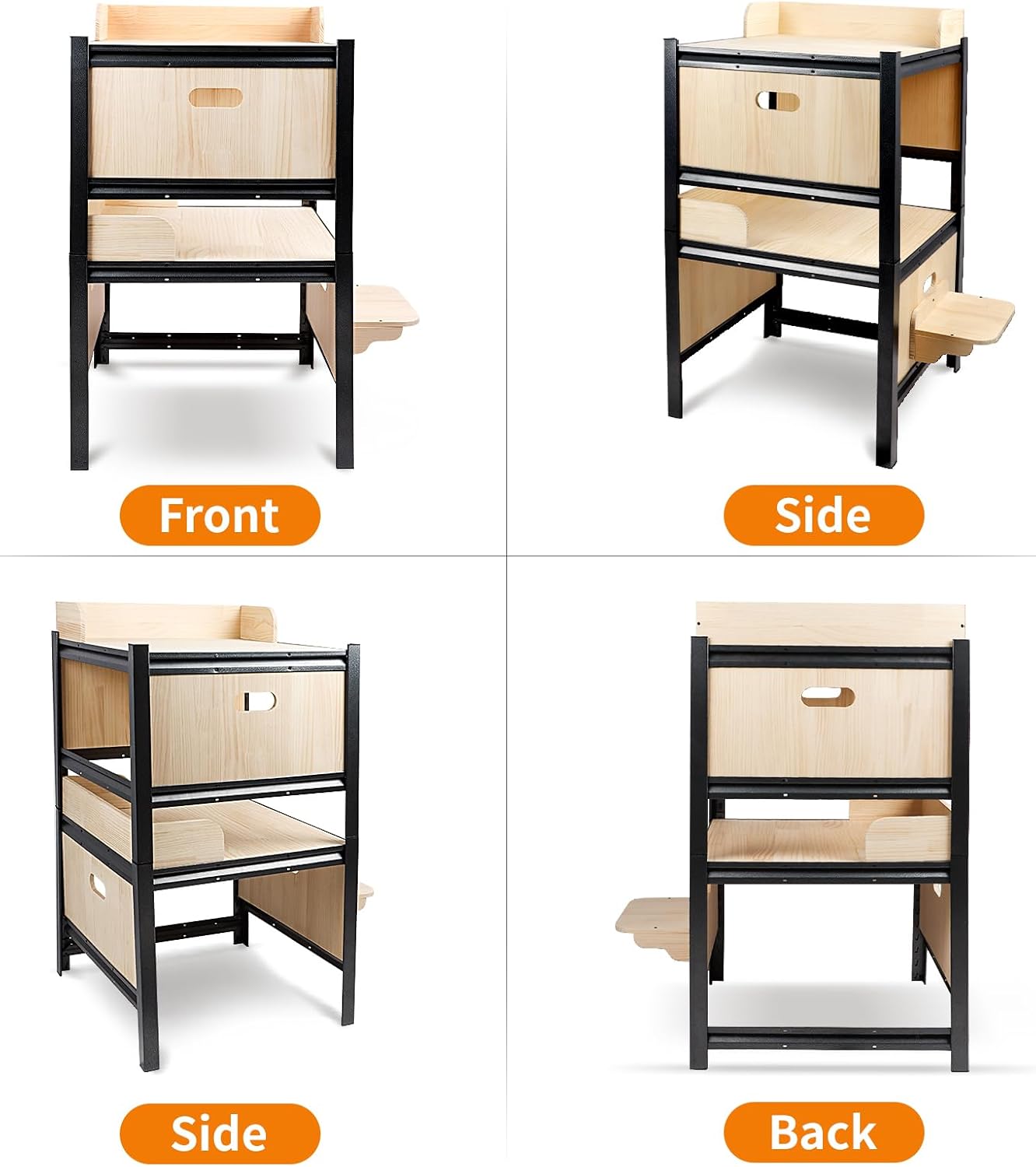 Wooden Double Layers Cat Litter Box Shelves with Metal Frame