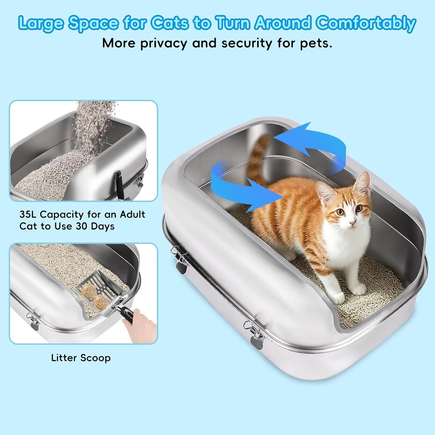 XXL Semi Enclosed Removable Stainless Steel Cat Litter Box