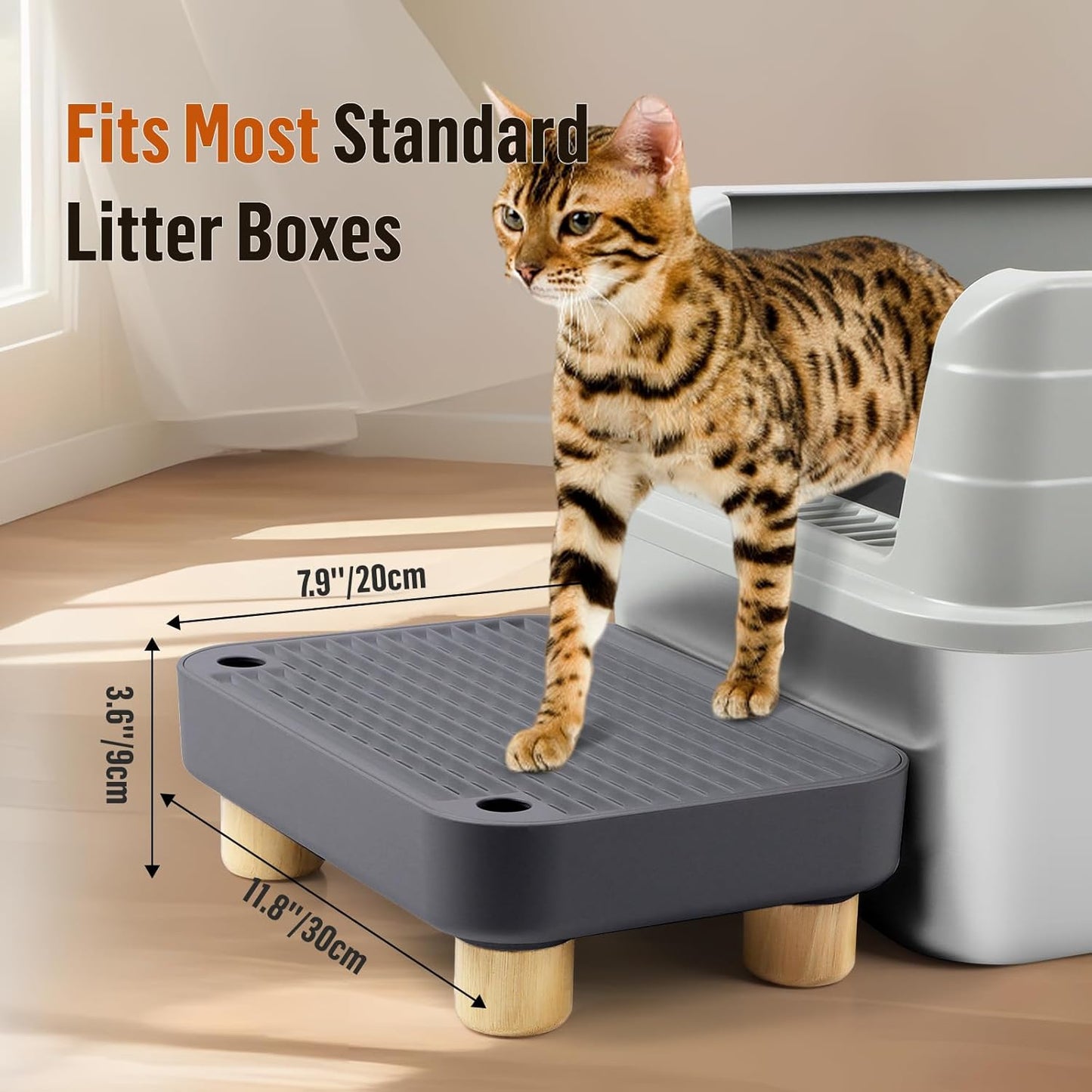 Dark Gray Litter Box Step with Wooden Base