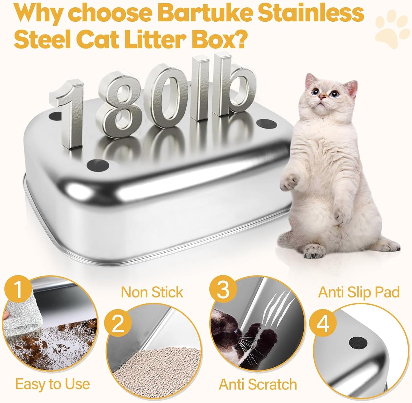 XXL Stainless Steel Litter Box with 180° Flip-Top Lid