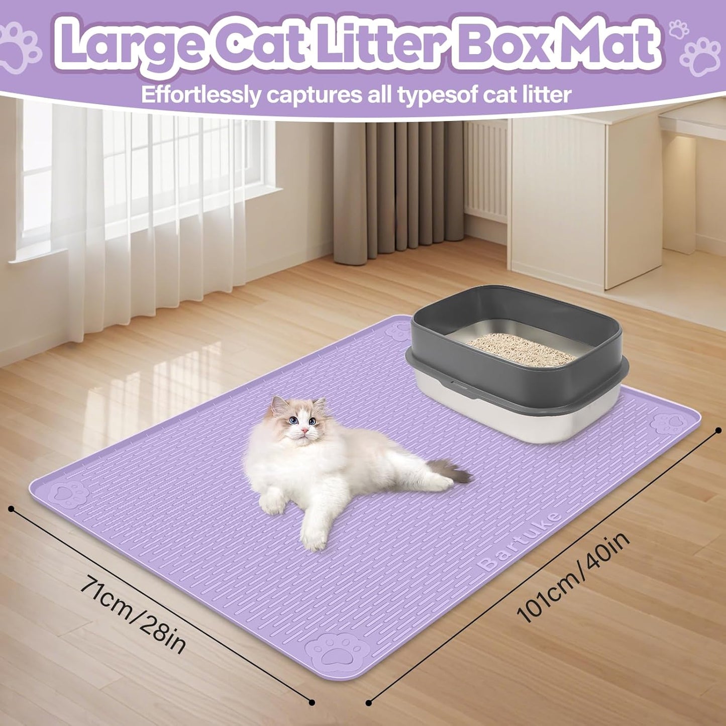Purple Silicone Stripe Cat Litter Mat