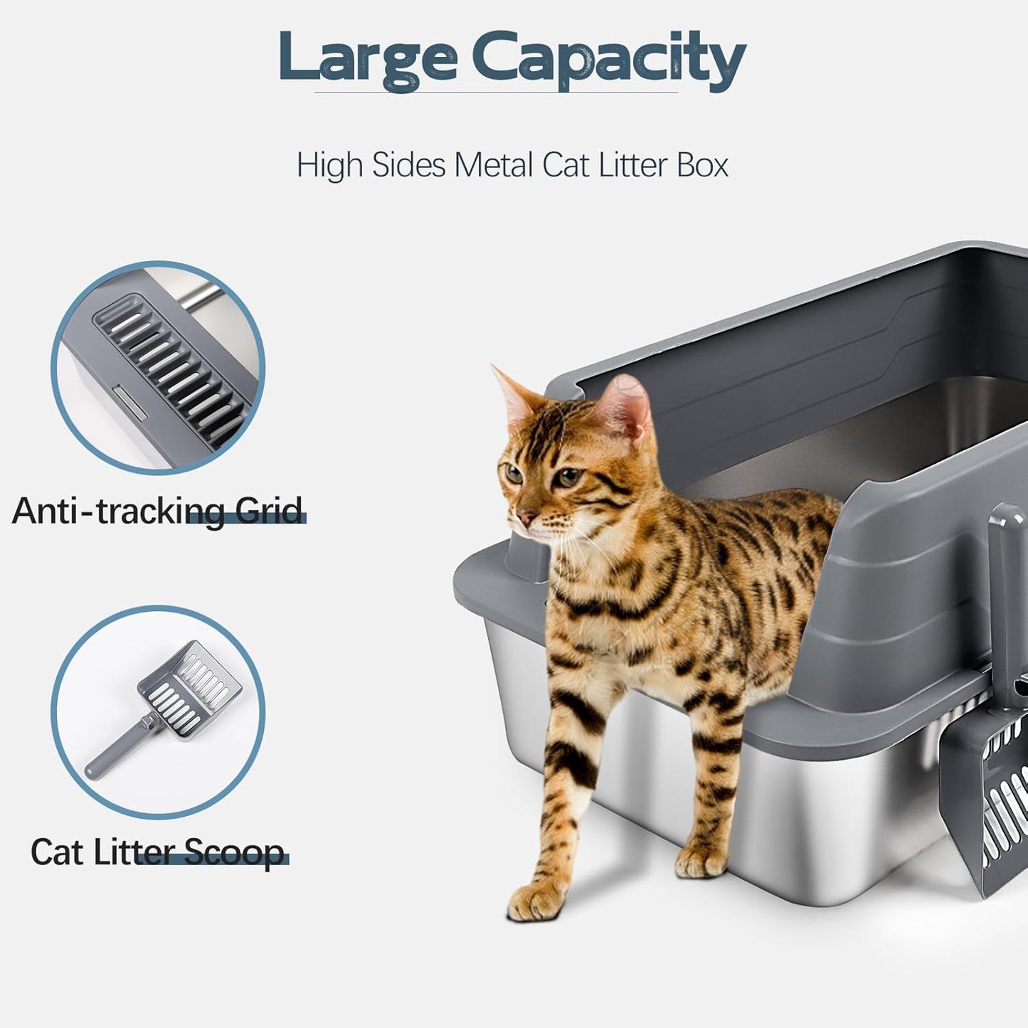 XL 2 Pack Dark Gray Stainless Steel Litter Box
