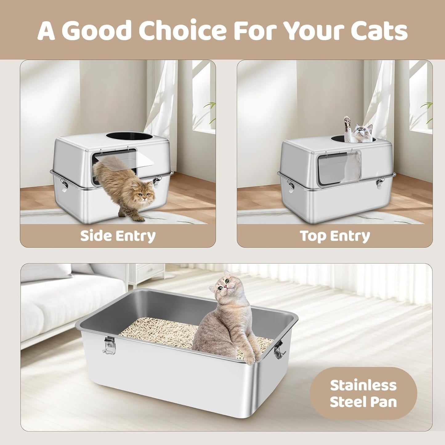 XXL Enclosed Metal Stainless Steel Litter Box