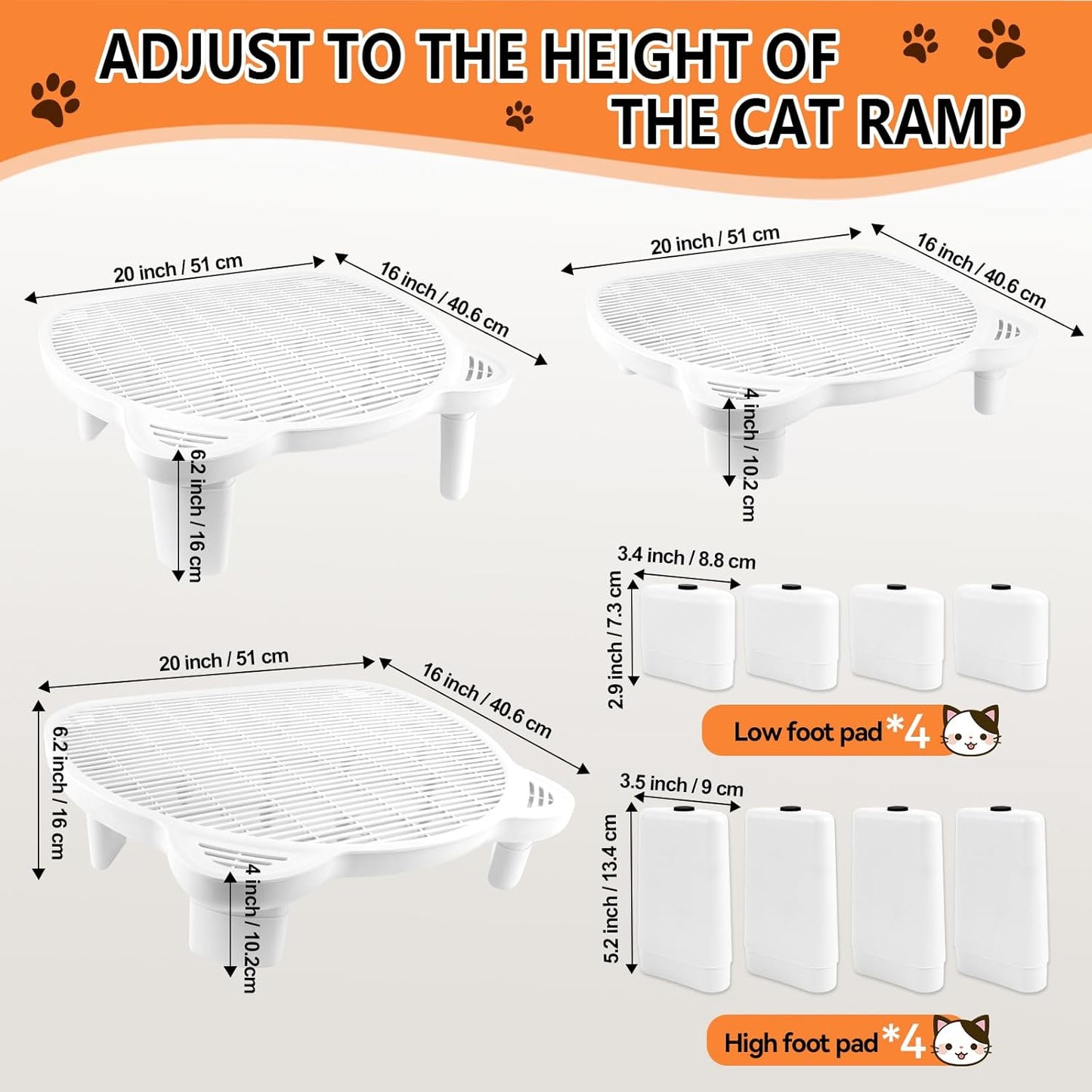 White Adjustable Cat Ramp Litter Box Step