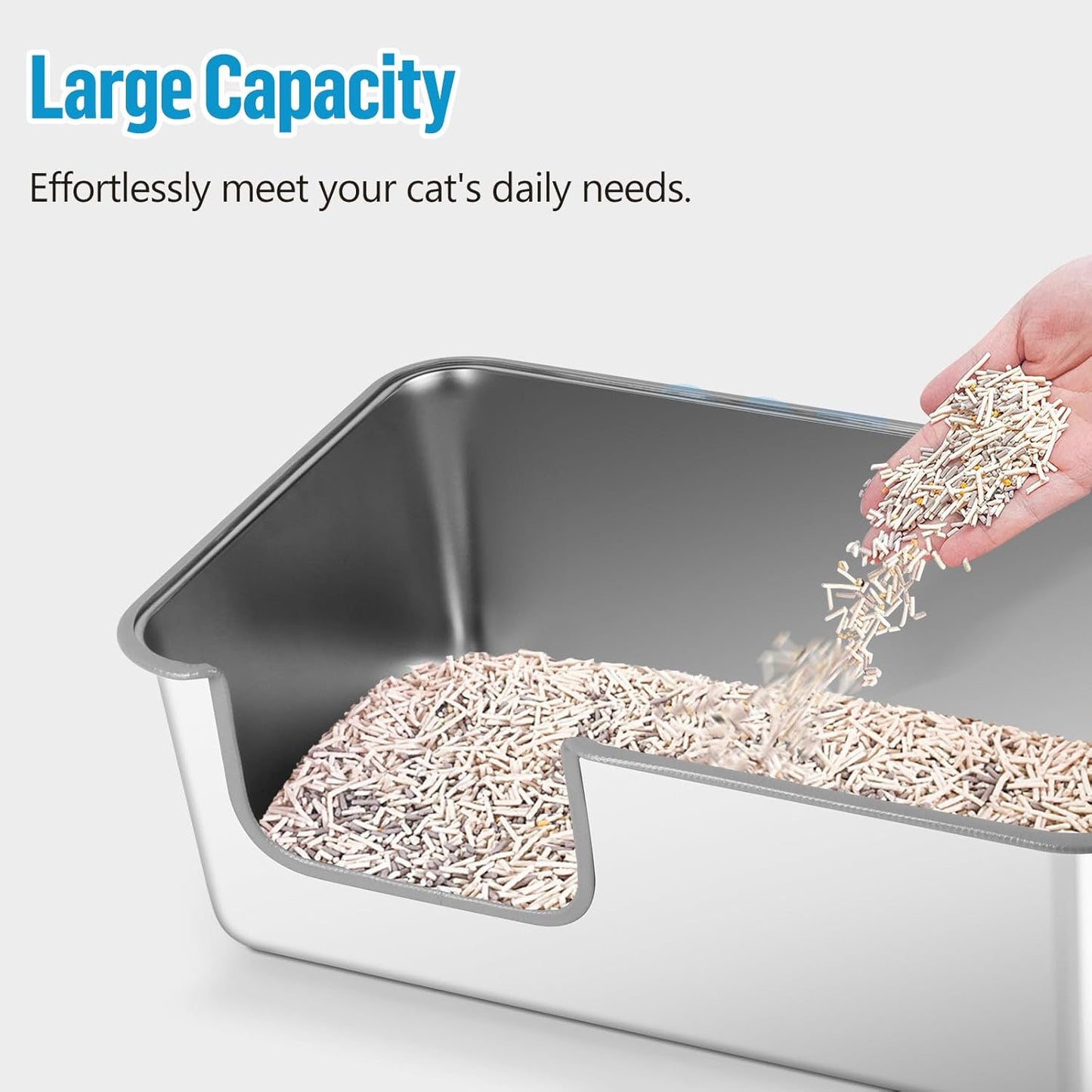XXL Semi Enclosed Stainless Steel Cat Litter Box with High Sided Enclosure