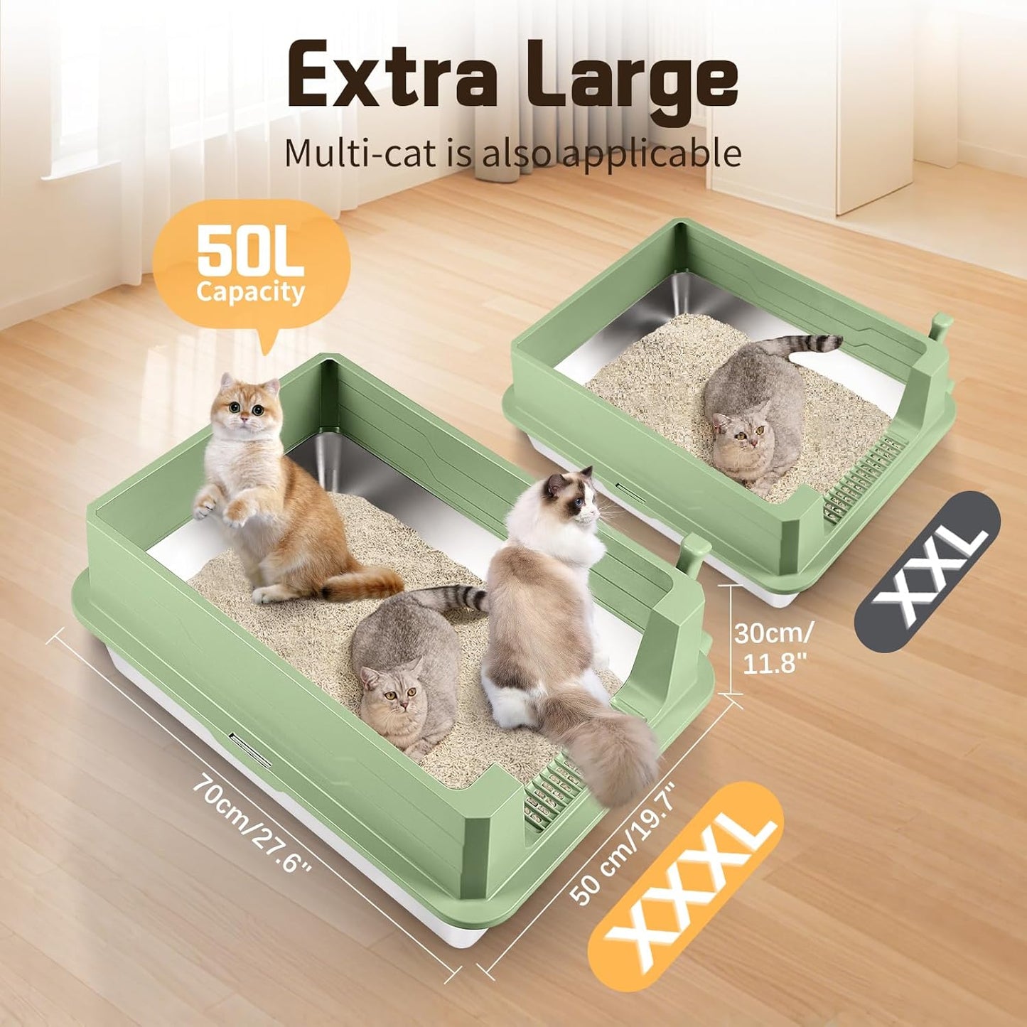 XXXL Green Stainless Steel Litter Box