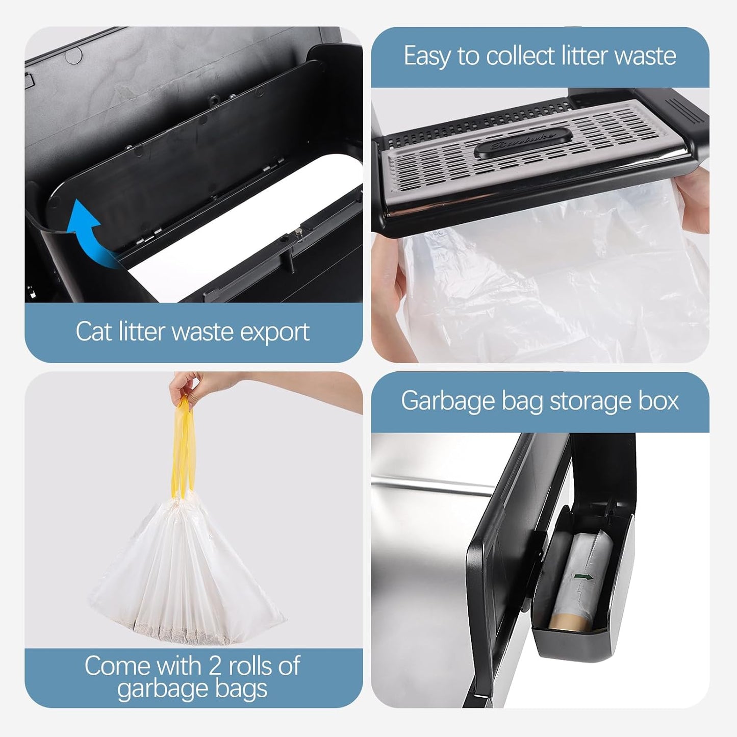 XXL Black Stainless Steel Litter Box