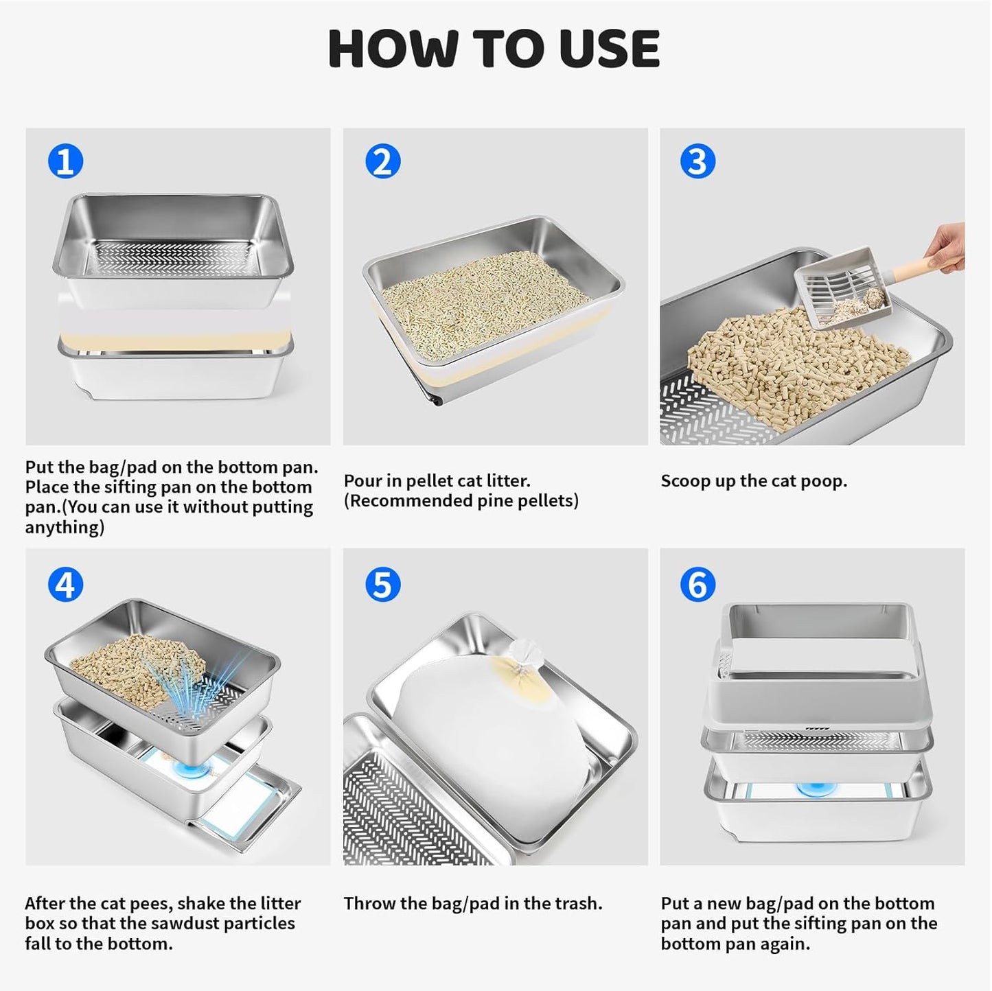 L Silver Grey Stainless Steel Drawer Type Semi-Enclosed Cat Litter Box