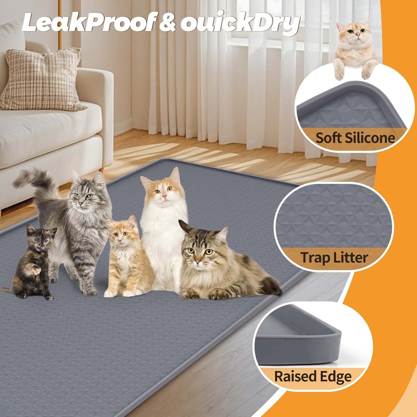 51" x 25.6" Diamond Silicone Mat Litter Trapping Mat