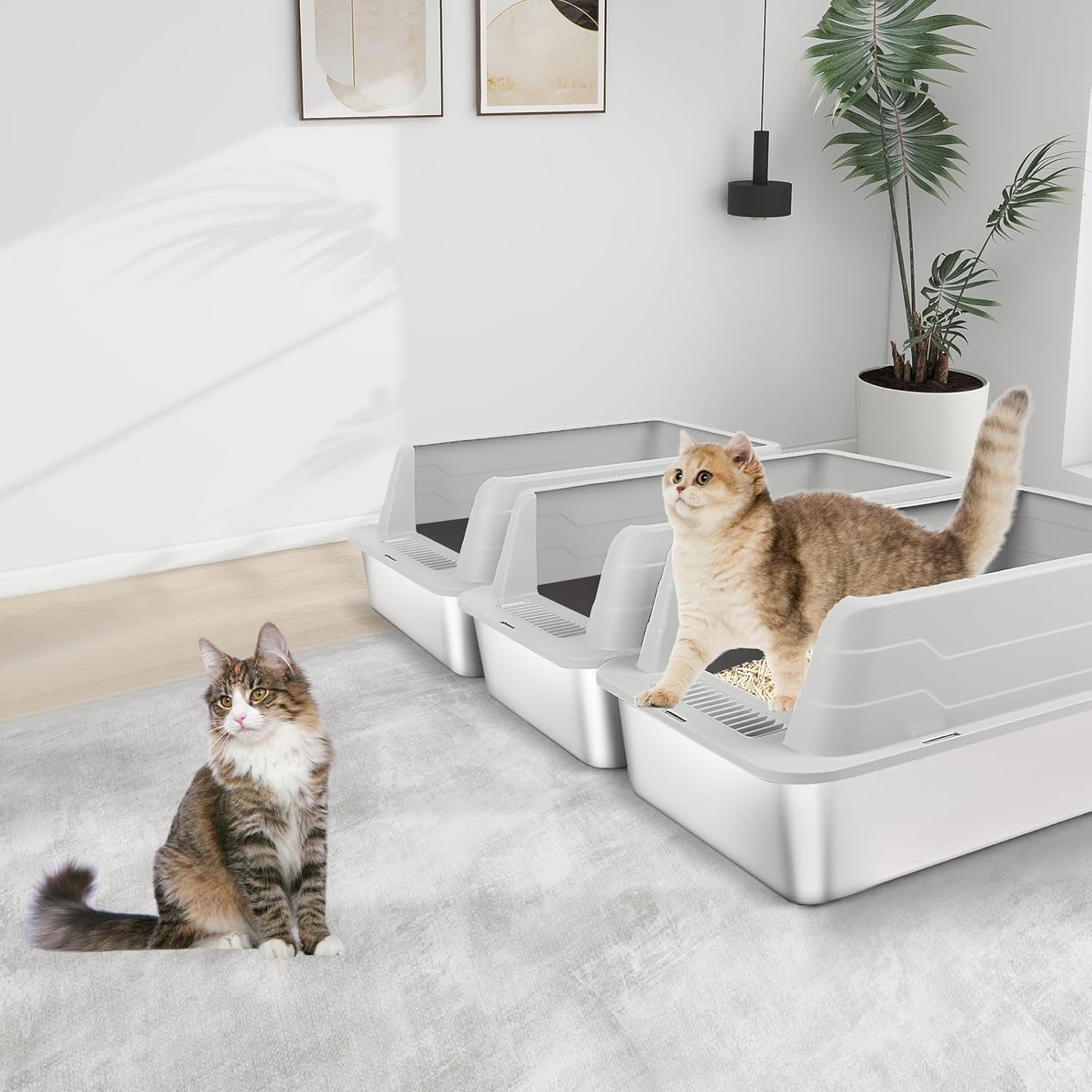 XL 3 Pack Light Gray Stainless Steel Litter Box
