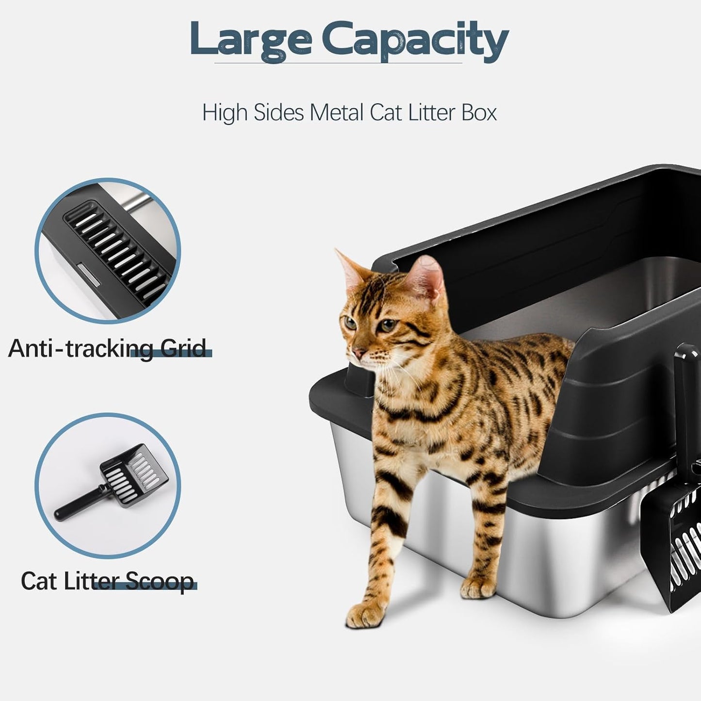XL 3 Pack Black Stainless Steel Litter Box