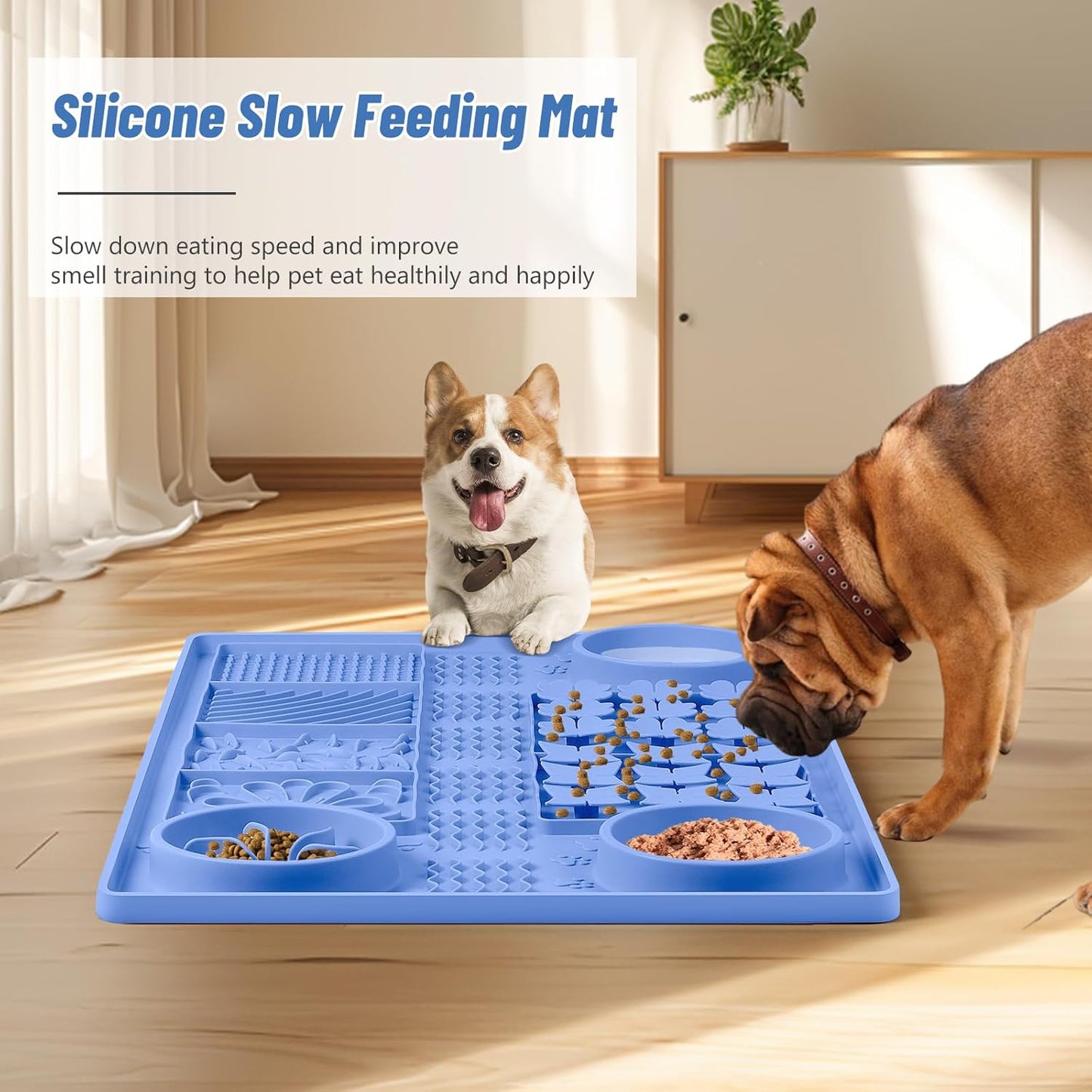 Blue Silicone Snuffle Mat Dog Lick Mat with Suction Cups