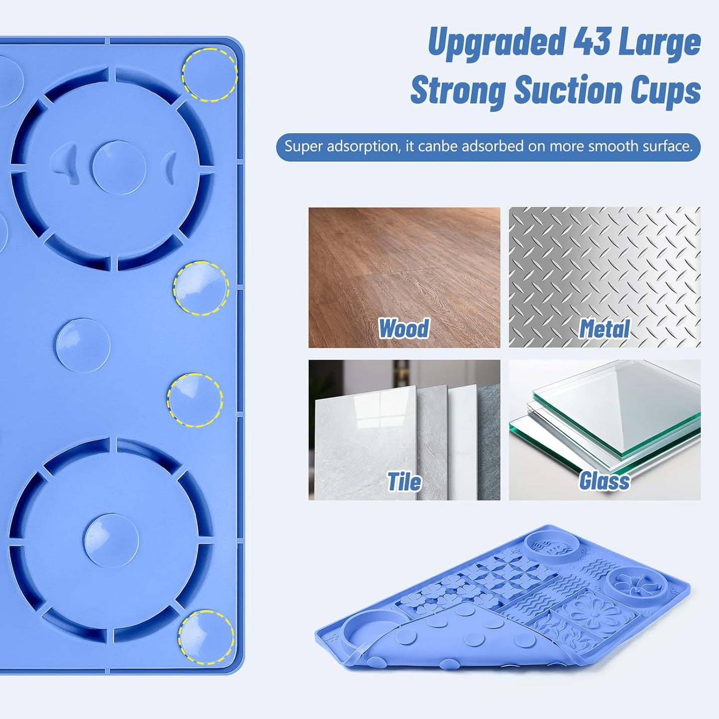 Blue Silicone Snuffle Mat Dog Lick Mat with Suction Cups