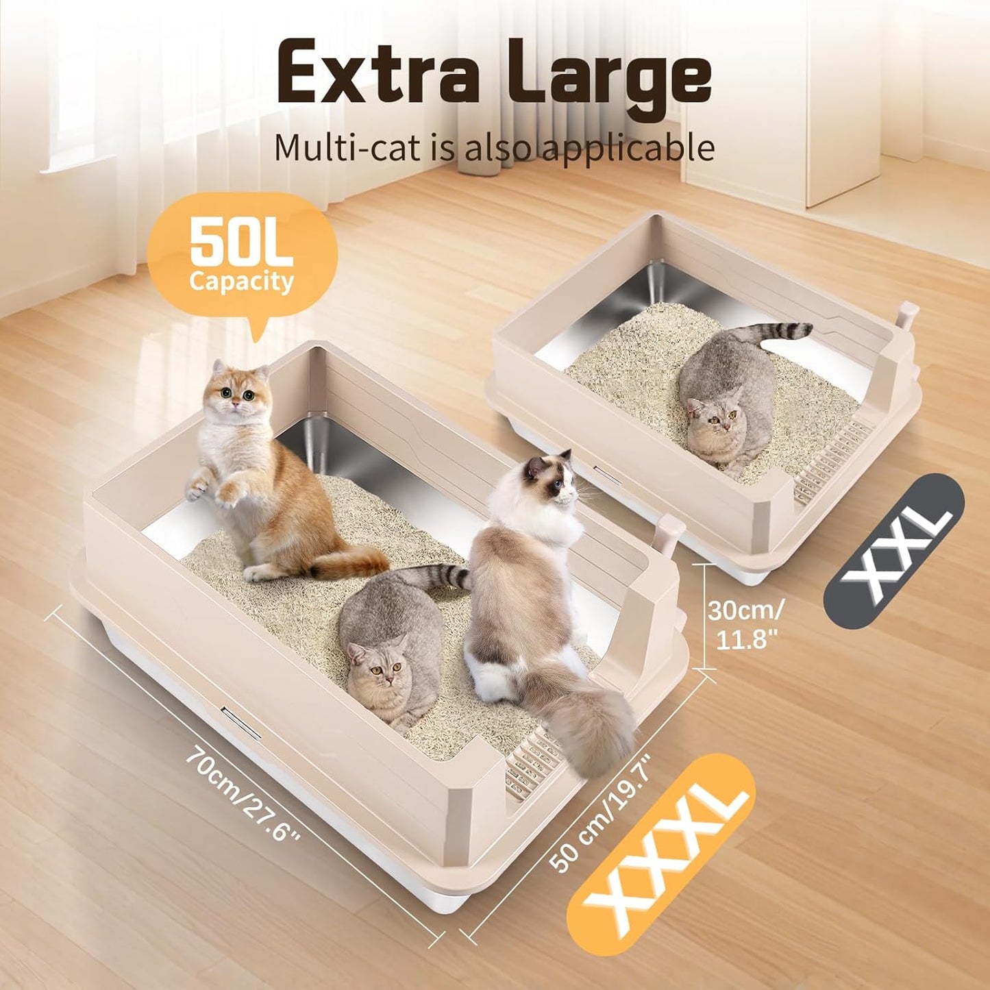 XXXL Khaki Stainless Steel Litter Box