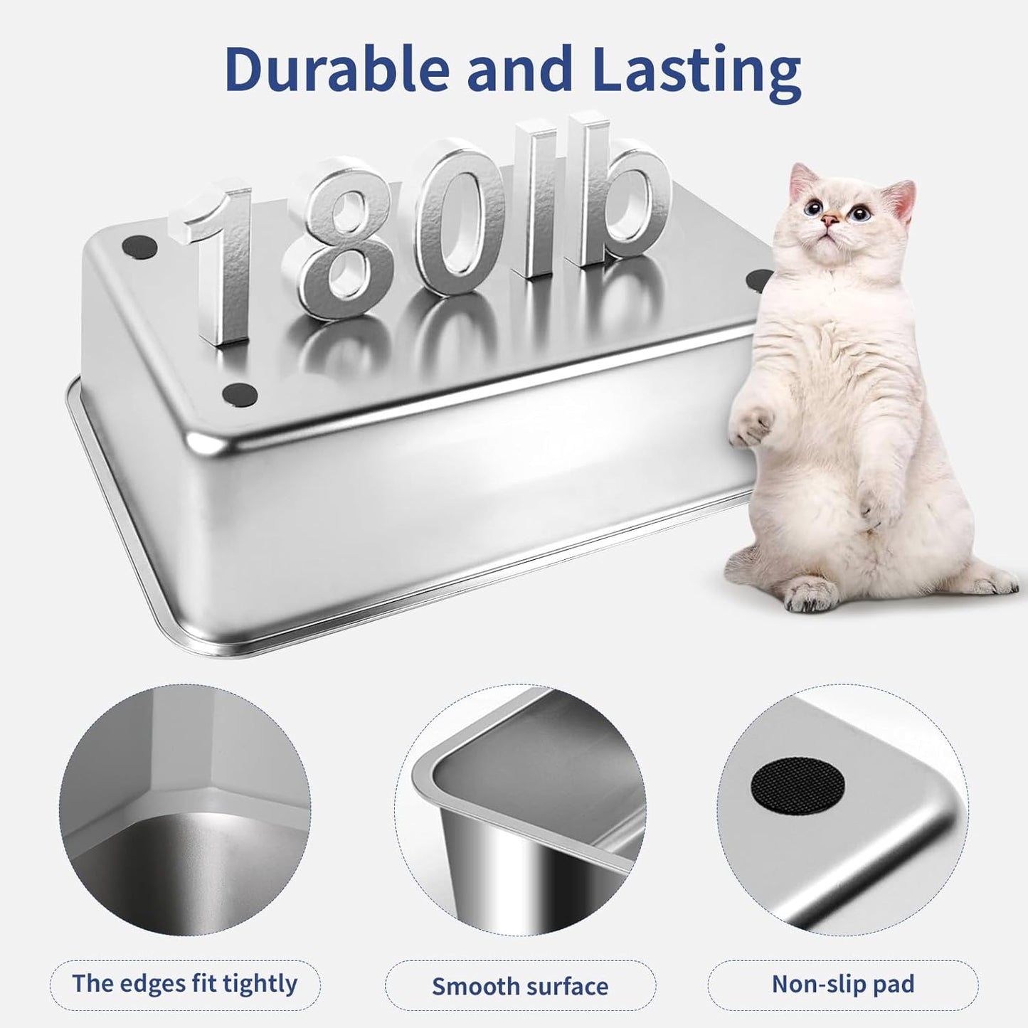 XXXL Extra Large Light Gray Stainless Steel Litter Box with Lid