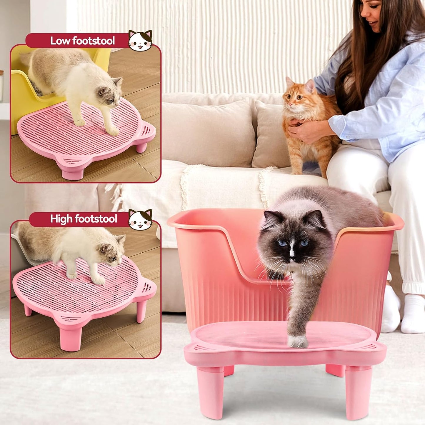 Pink Adjustable Cat Ramp Litter Box Step