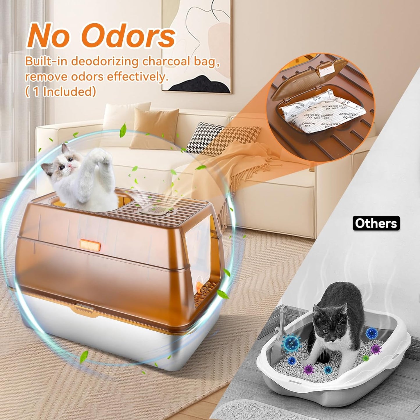 XXL Brown Fully Enclosed Stainless Steel Cat Litter Box with Removable Lid