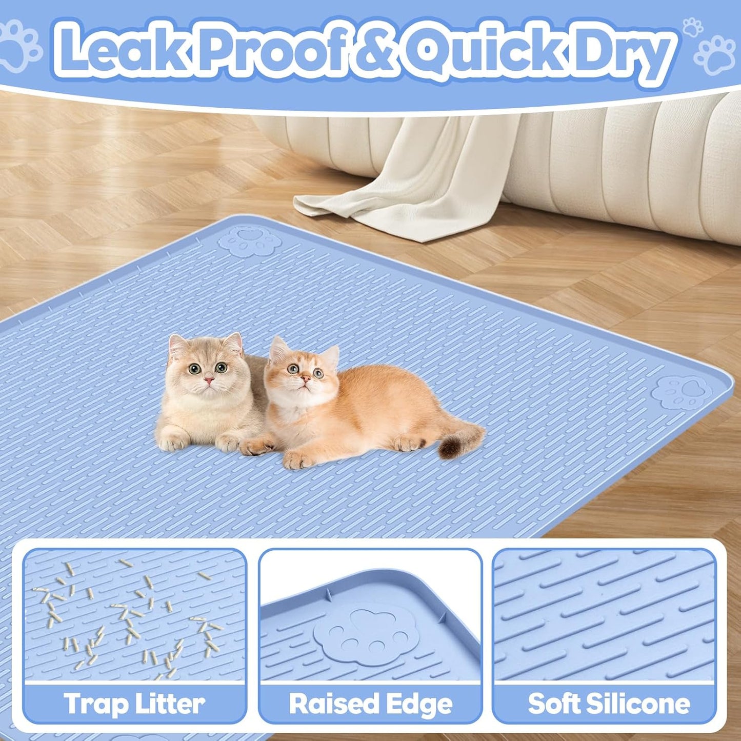 Blue Silicone Stripe Cat Litter Mat