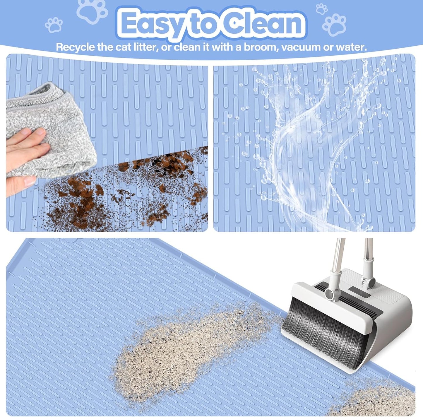 Blue Silicone Stripe Cat Litter Mat