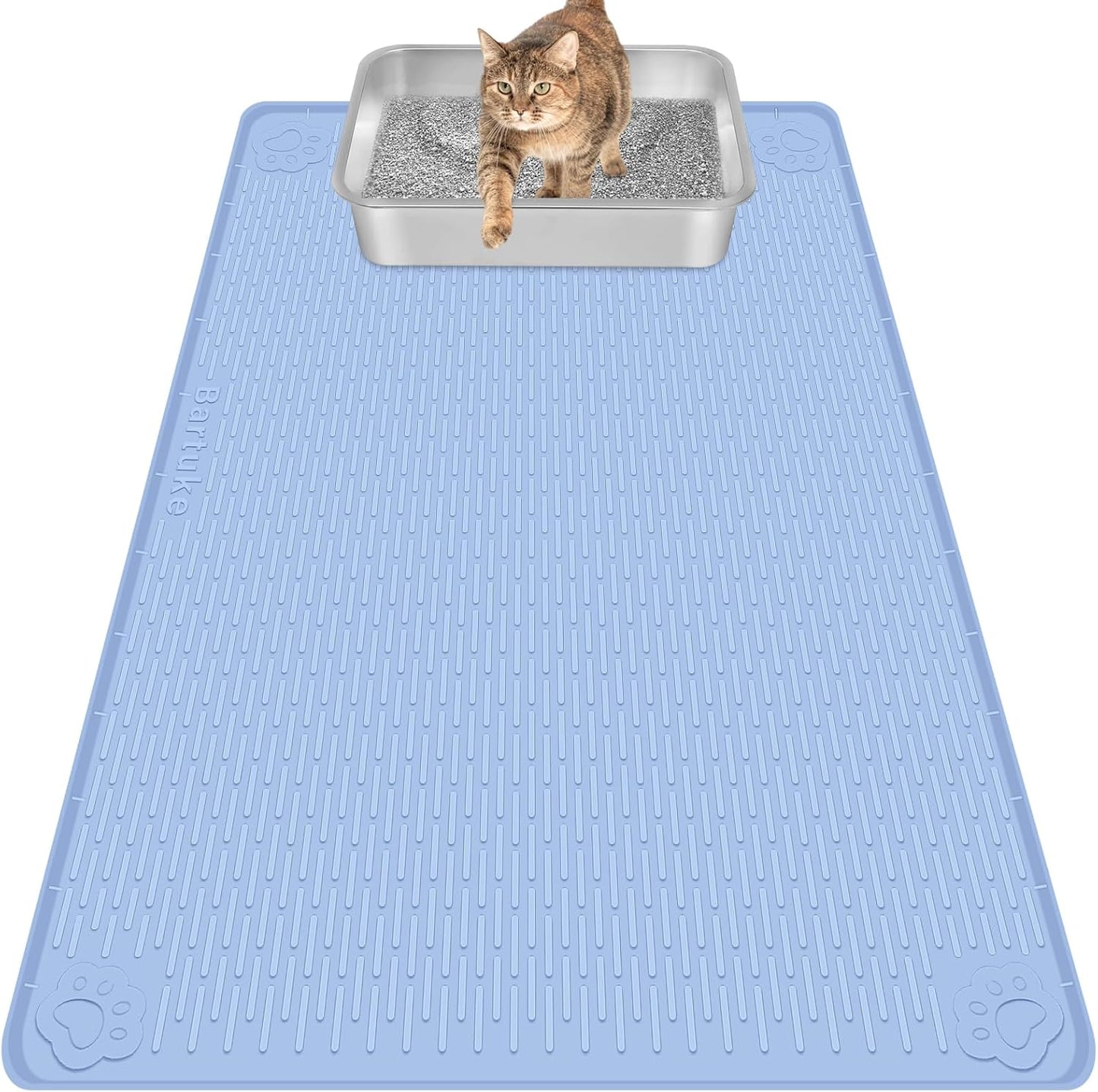 Blue Silicone Stripe Cat Litter Mat