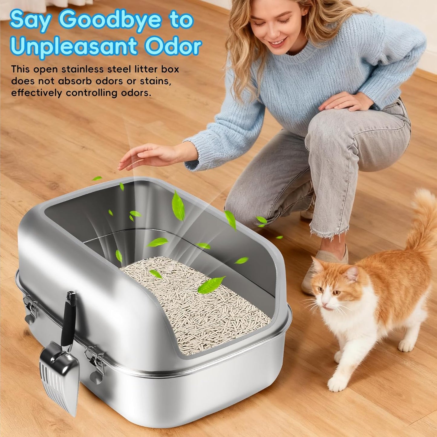 XXL Semi Enclosed Removable Stainless Steel Cat Litter Box
