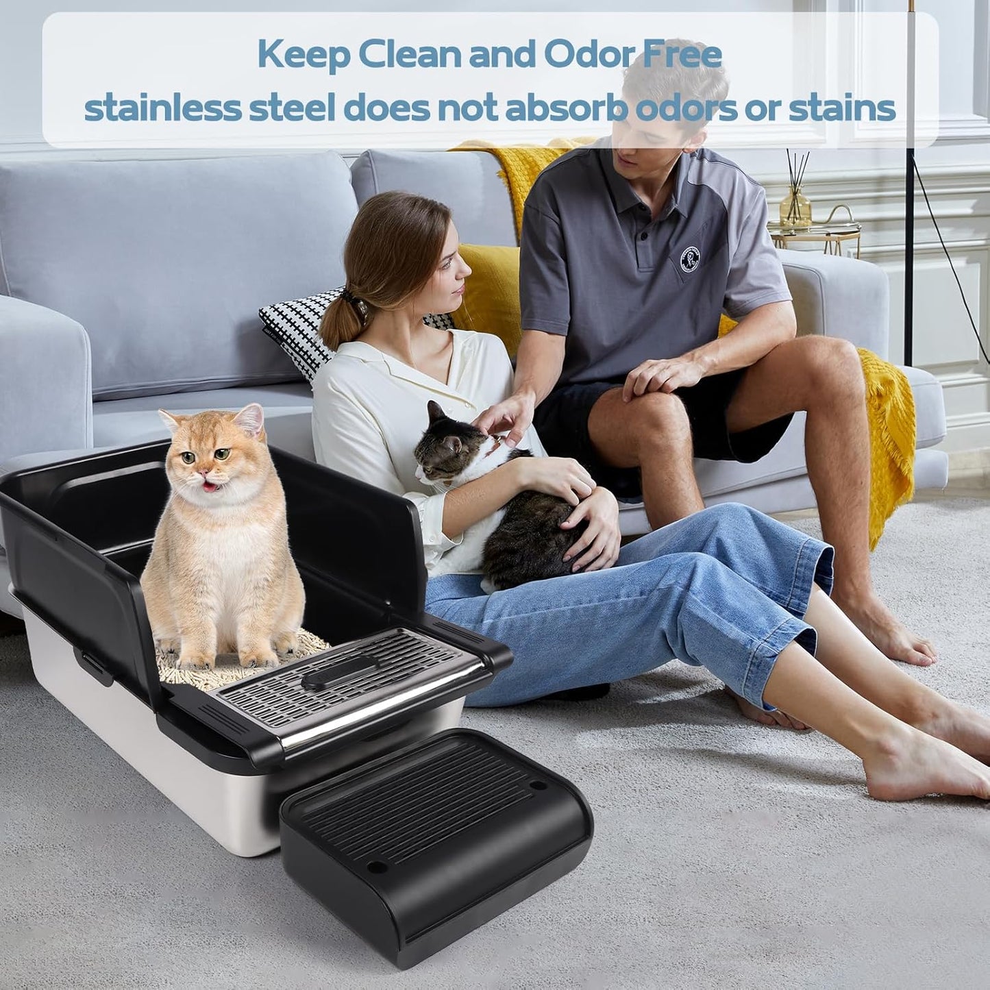 XXL Black Stainless Steel Litter Box