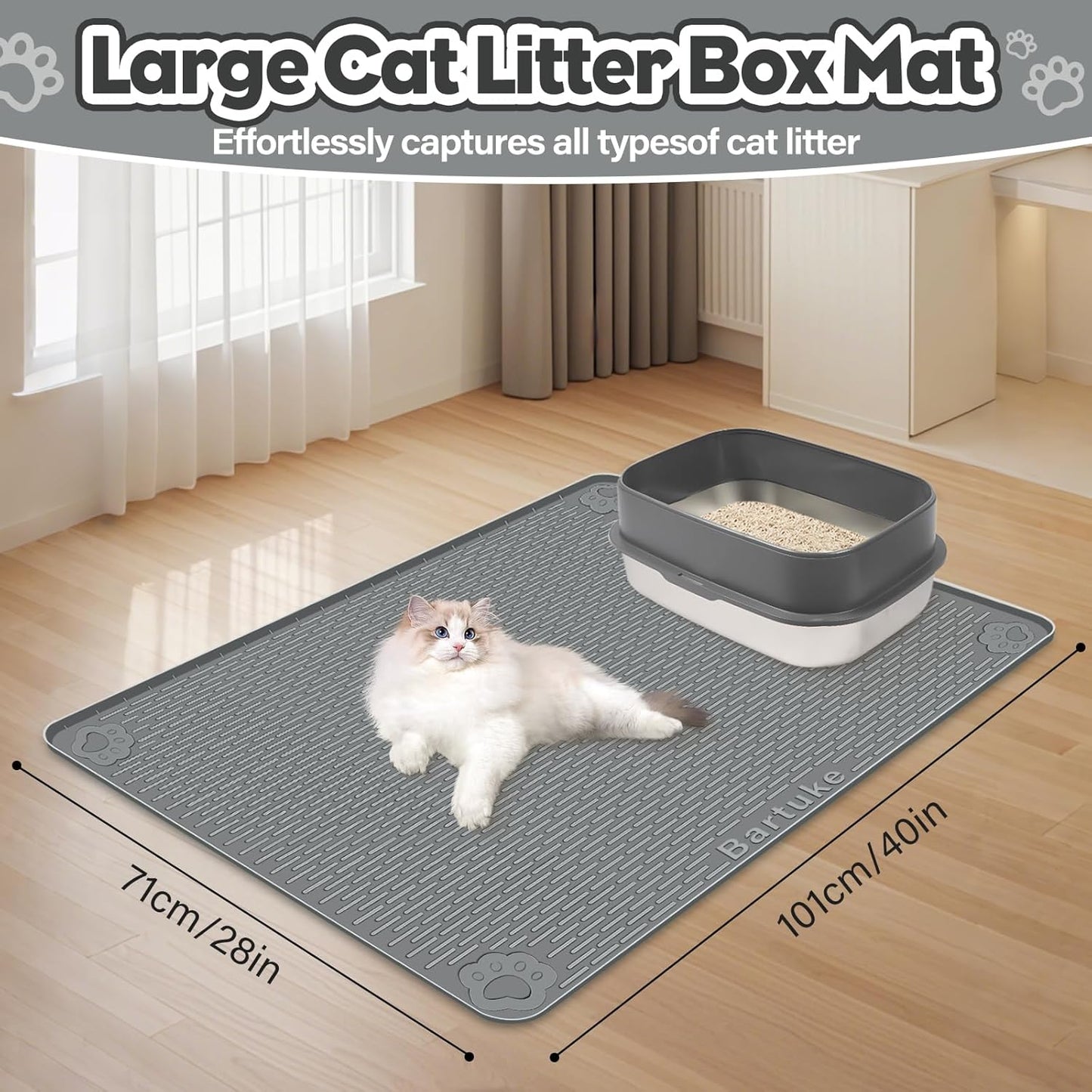 Dark Gray Silicone Stripe Cat Litter Mat