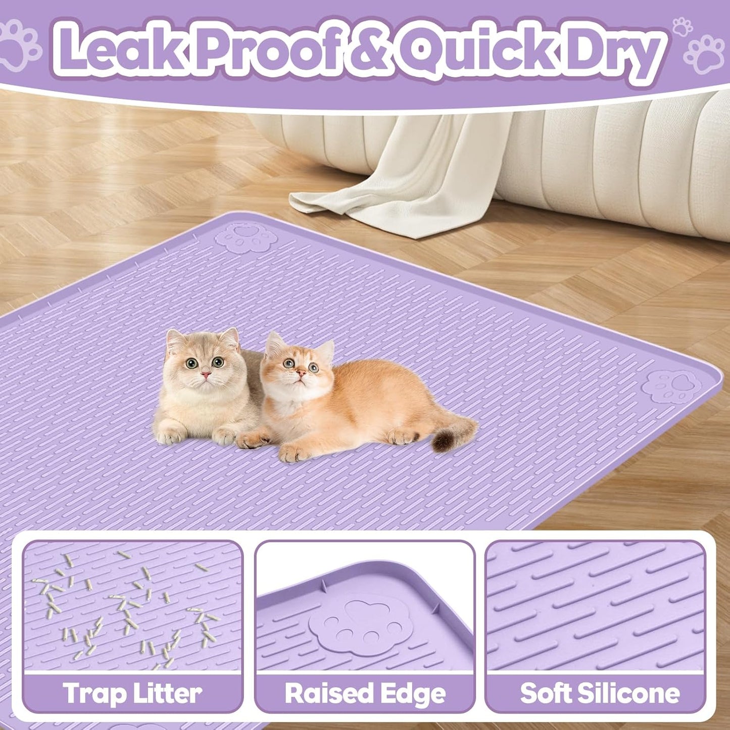 Purple Silicone Stripe Cat Litter Mat