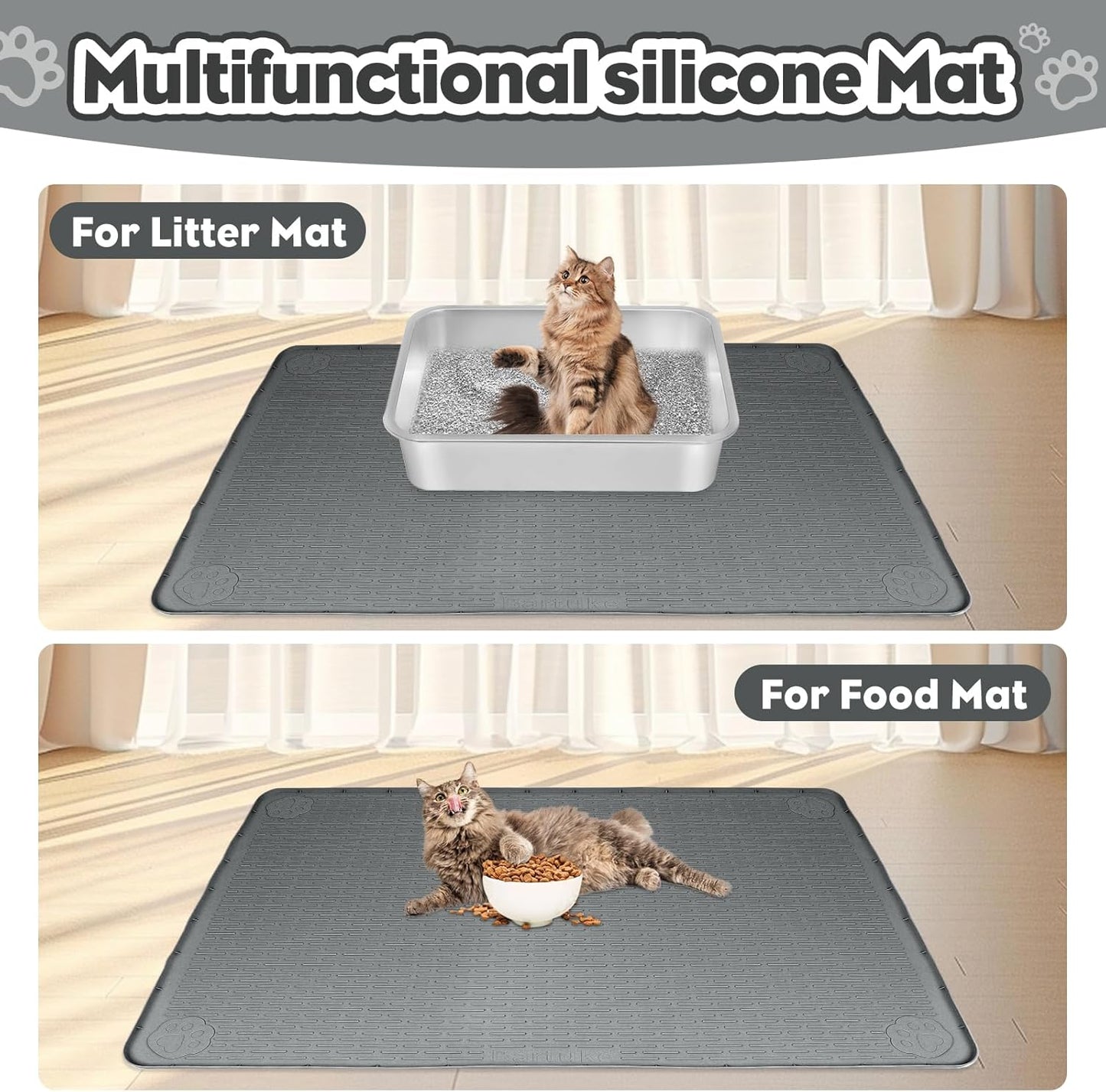 Dark Gray Silicone Stripe Cat Litter Mat