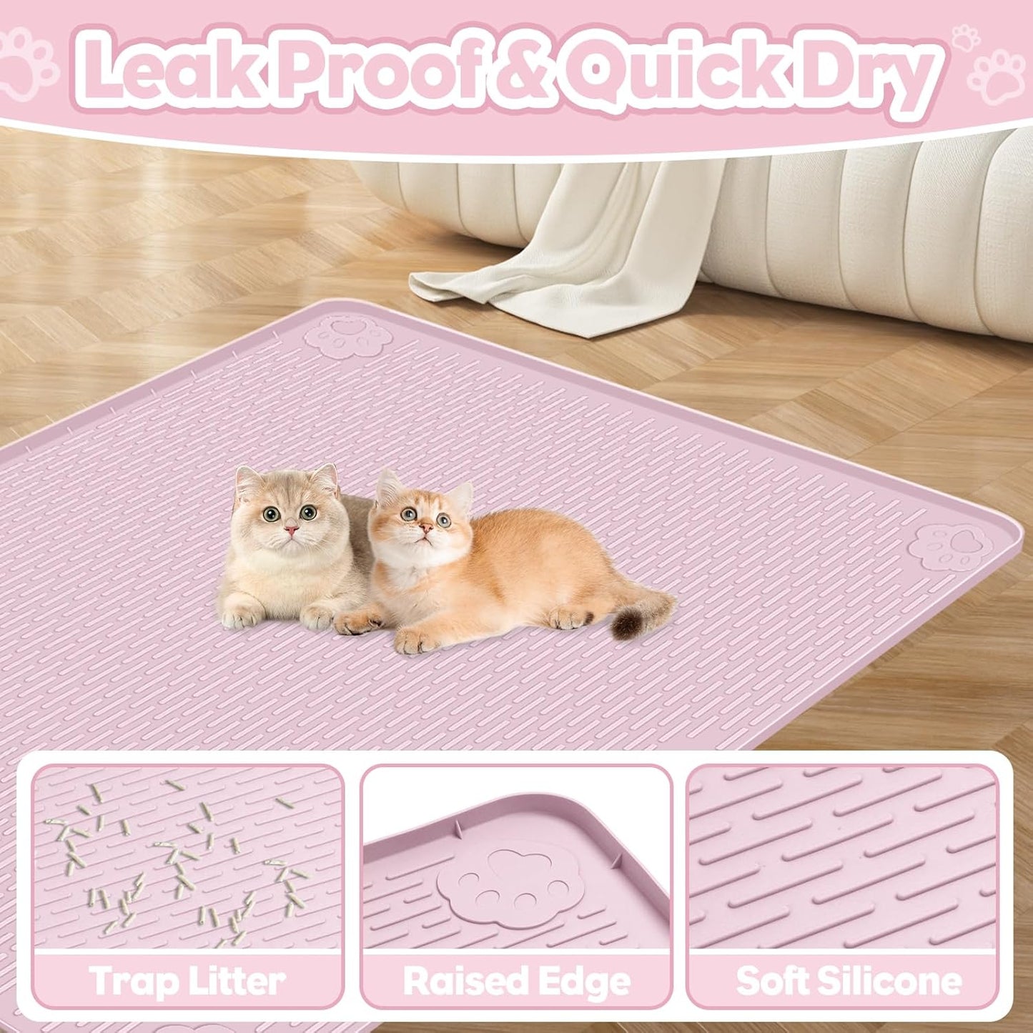Pink Silicone Stripe Cat Litter Mat