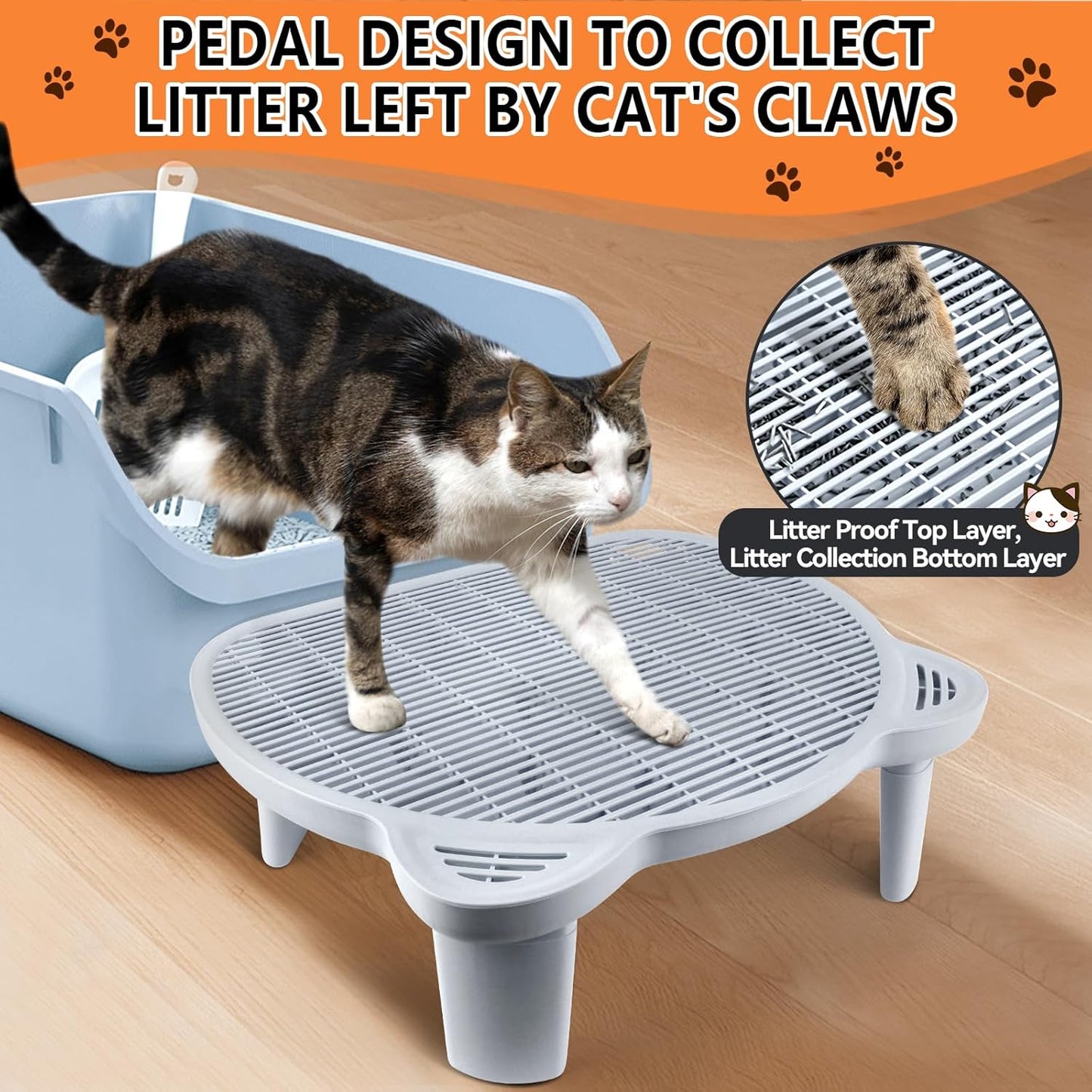 Light Gray Adjustable Cat Ramp Litter Box Step