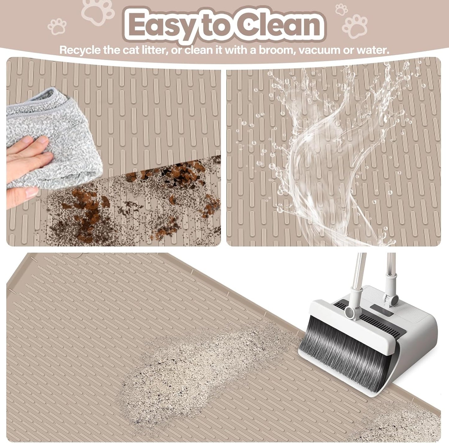 Khaki Silicone Stripe Cat Litter Mat