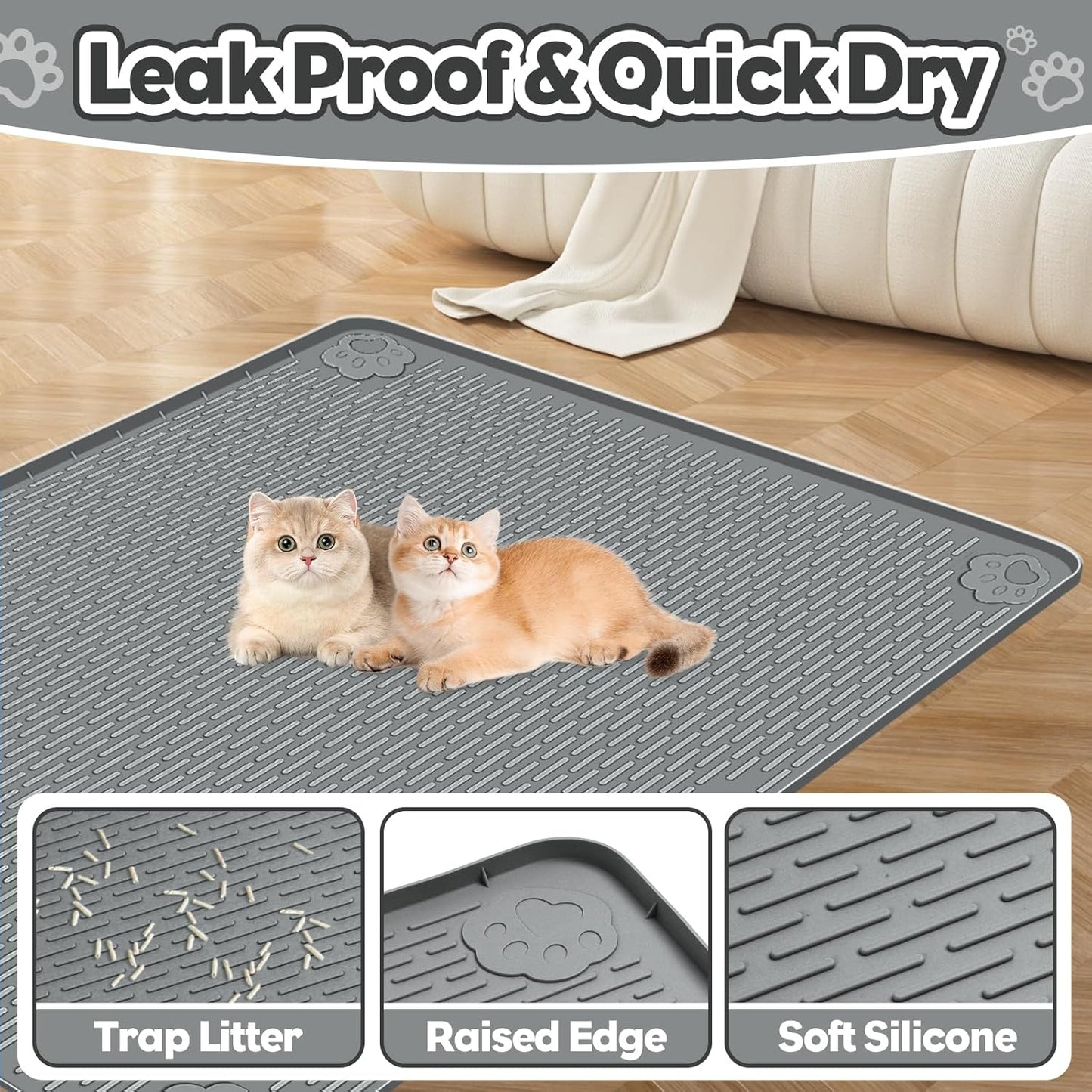 Dark Gray Silicone Stripe Cat Litter Mat
