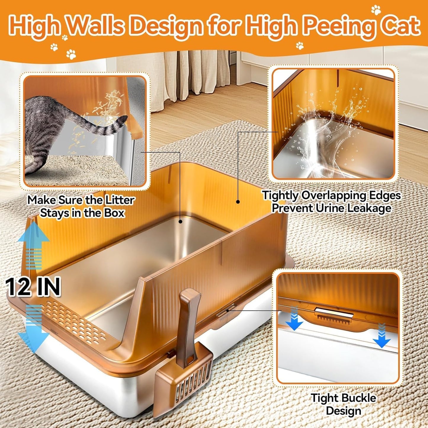 XL Brown Stainless Steel Cat Litter Box Semi-closed