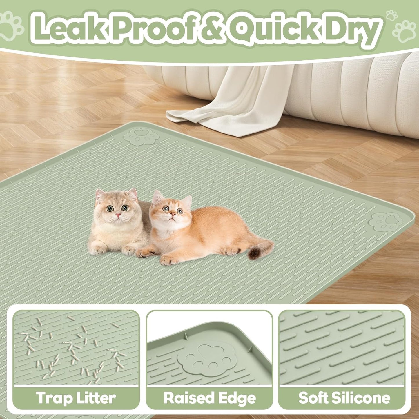 Green Silicone Stripe Cat Litter Mat