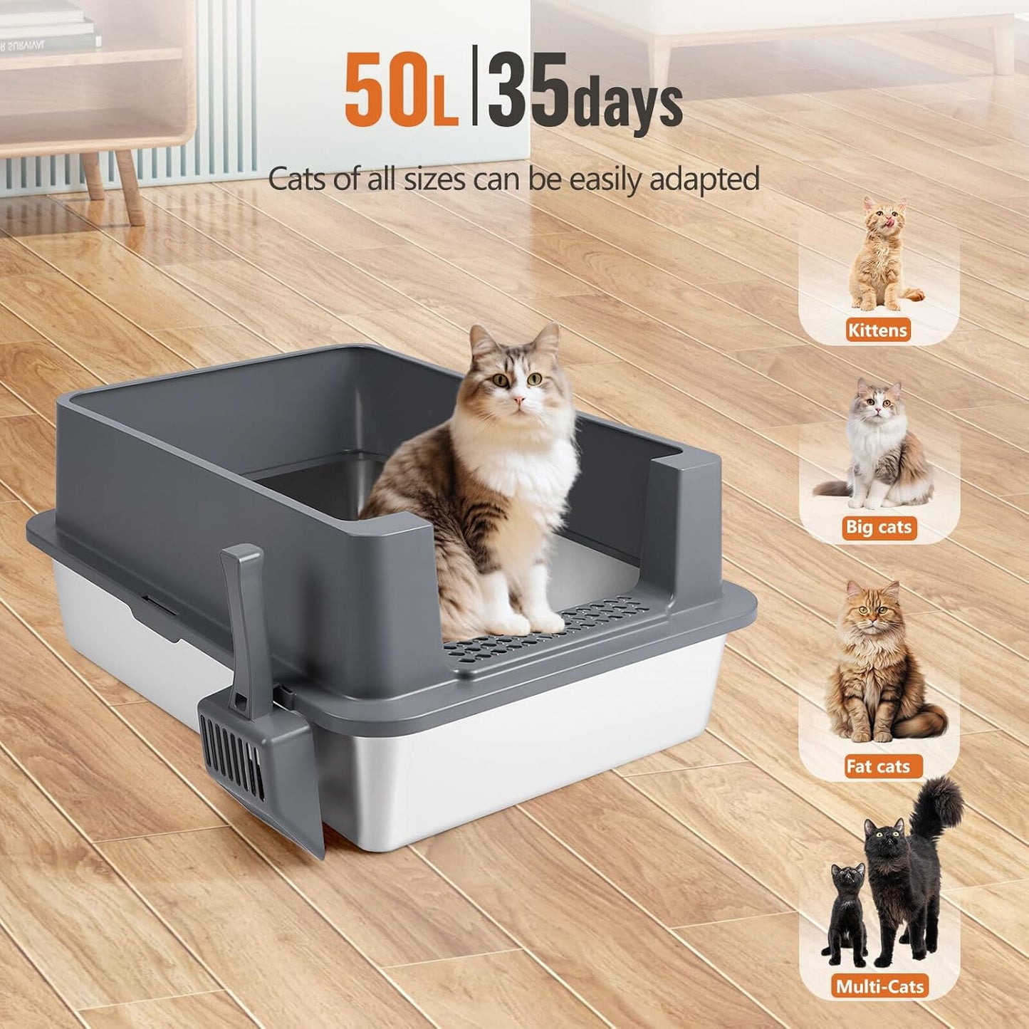 XXXL Dark Gray Stainless Steel Litter Box