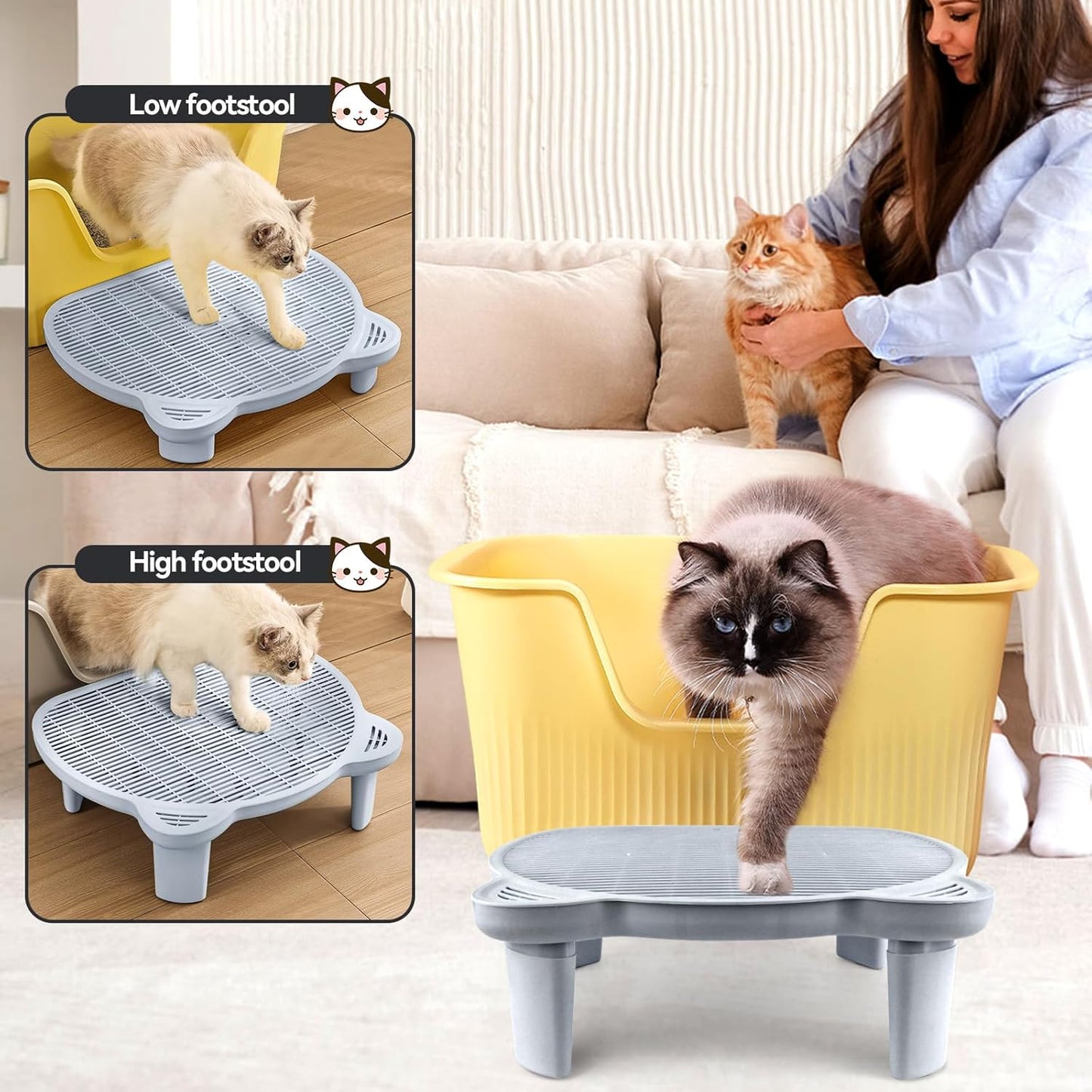 Light Gray Adjustable Cat Ramp Litter Box Step