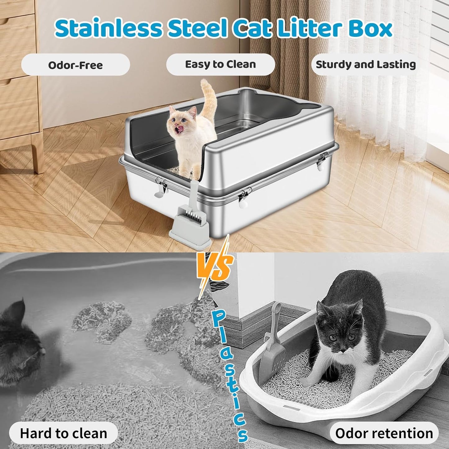 XXXL Sliver Gray Extra Large Stainless Steel Cat Litter Box