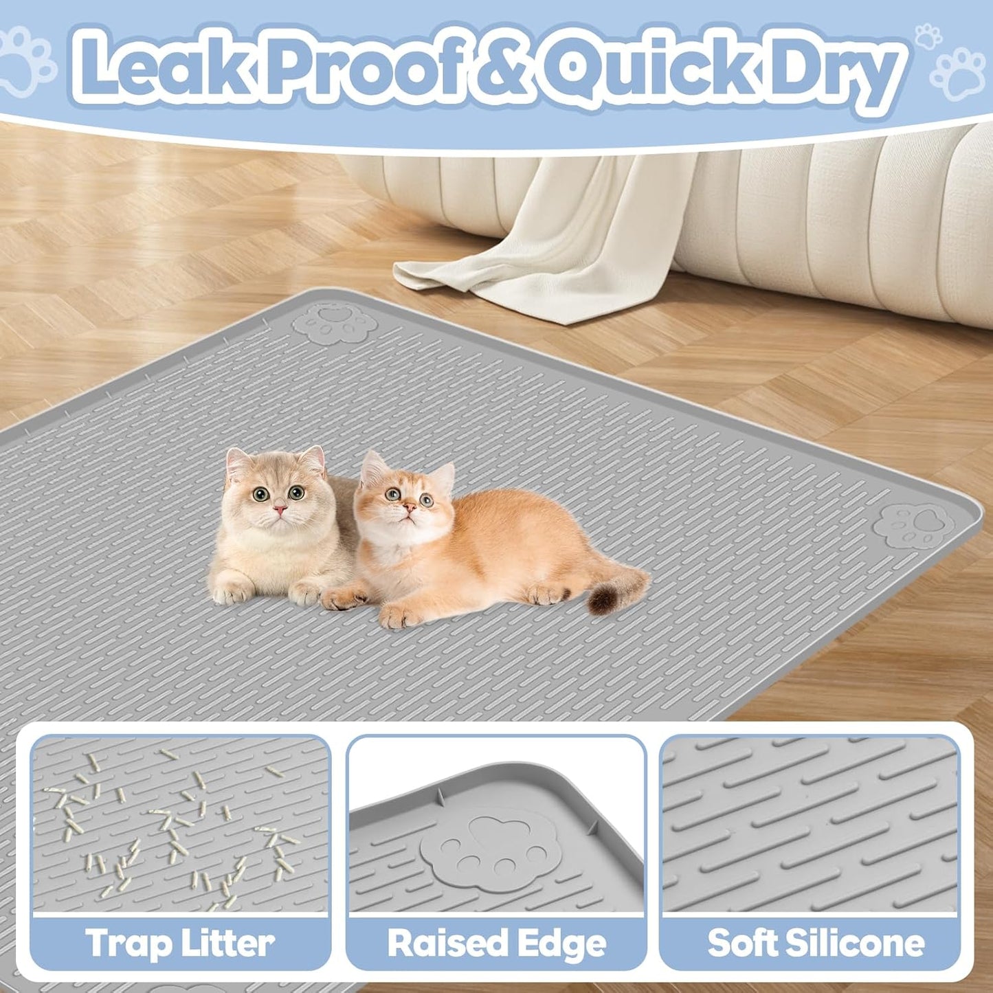 3 Pack Stainless Steel Cat Litter Box with Cat Litter Mat