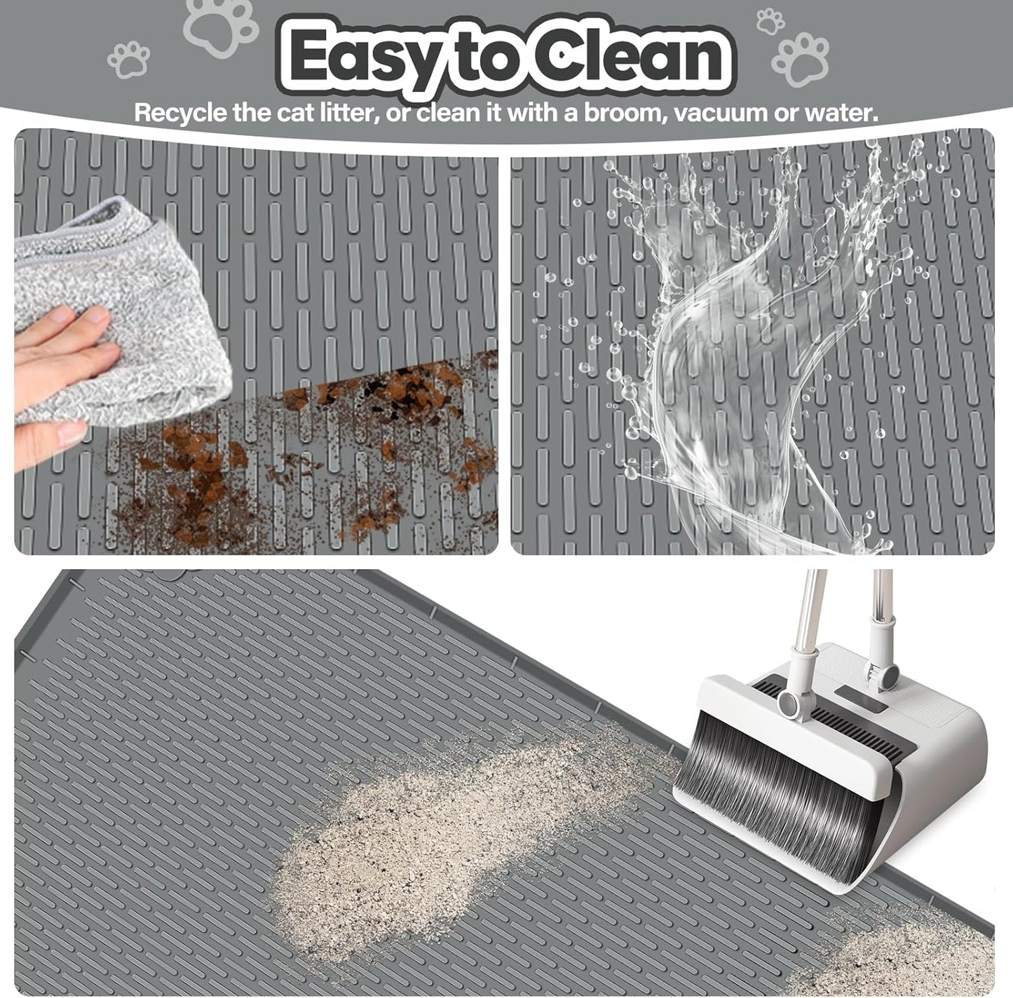 Dark Gray Silicone Stripe Cat Litter Mat