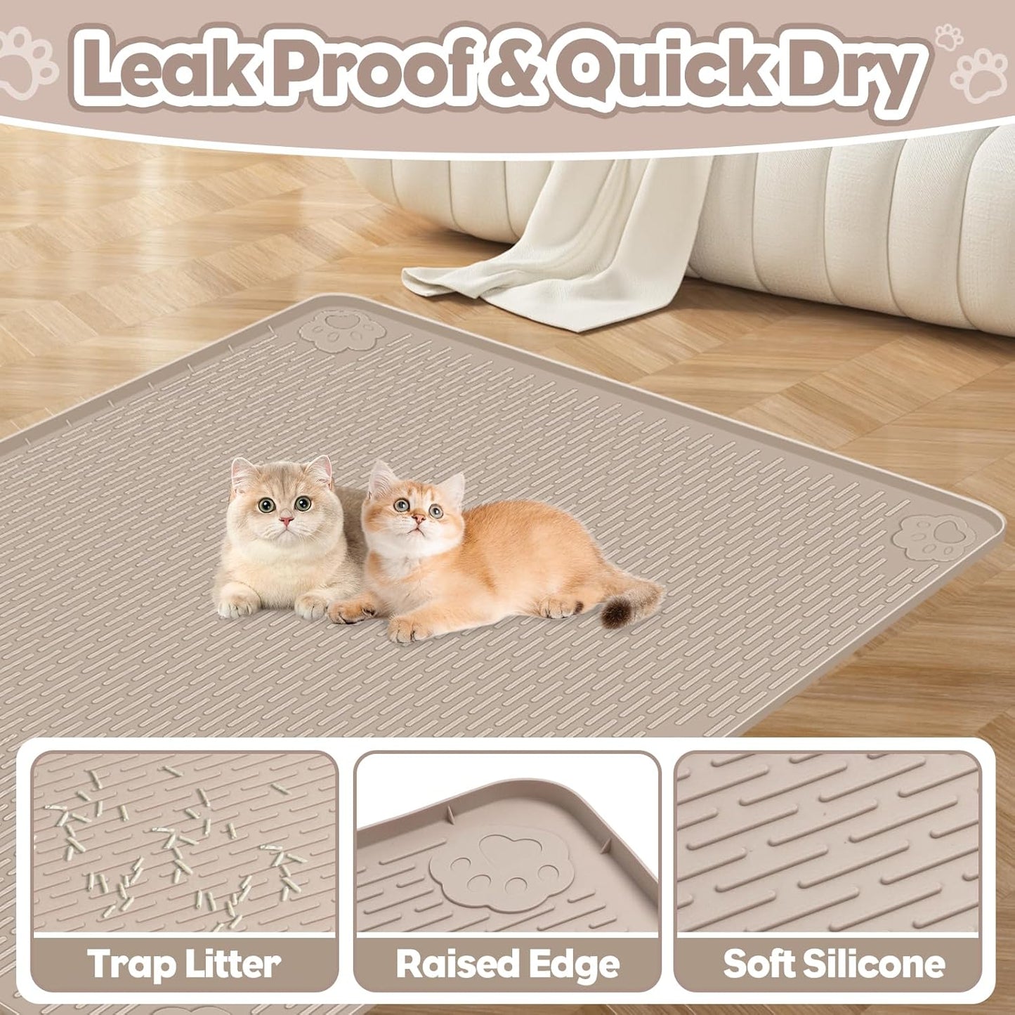 Khaki Silicone Stripe Cat Litter Mat