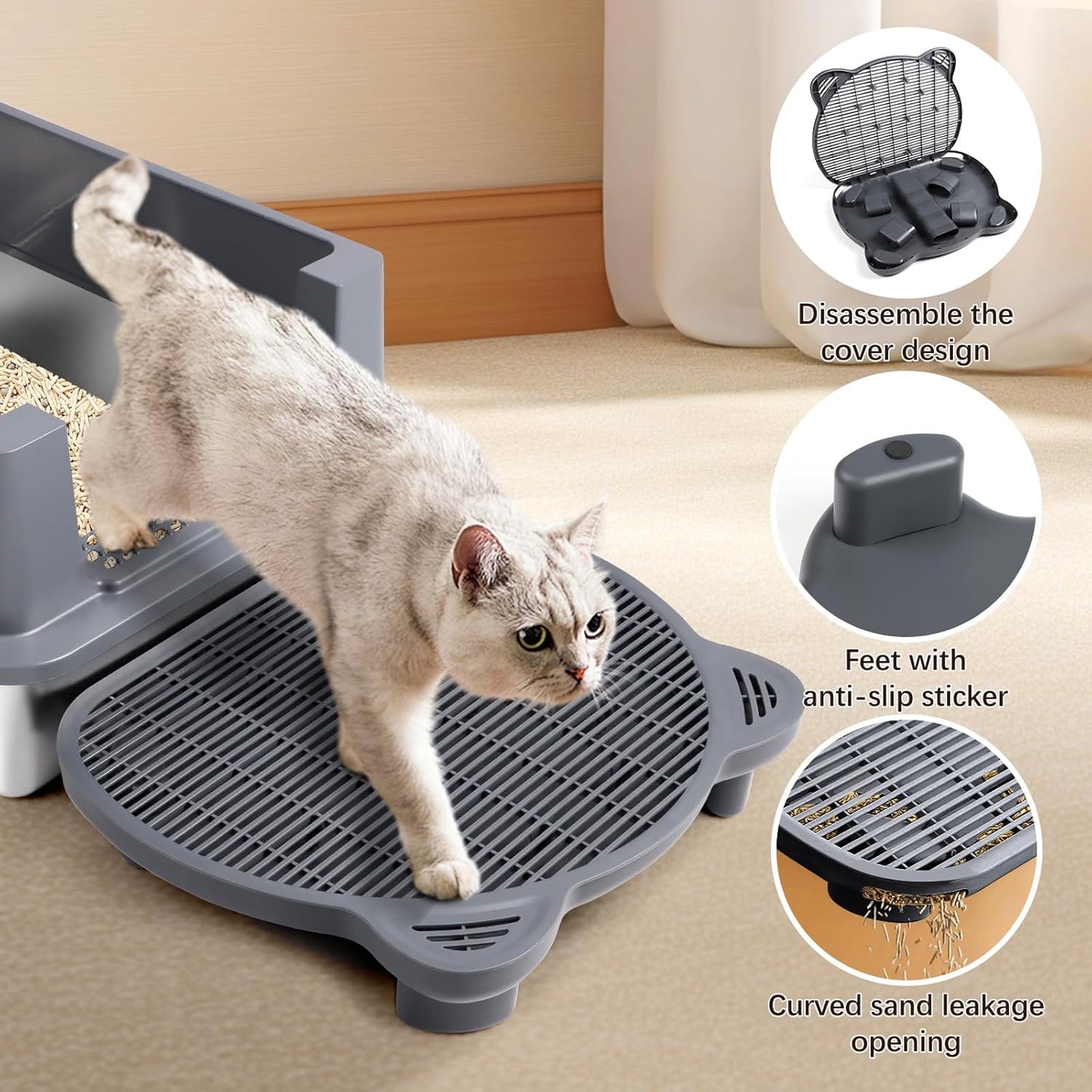 Dark Gray Adjustable Cat Ramp Litter Box Step