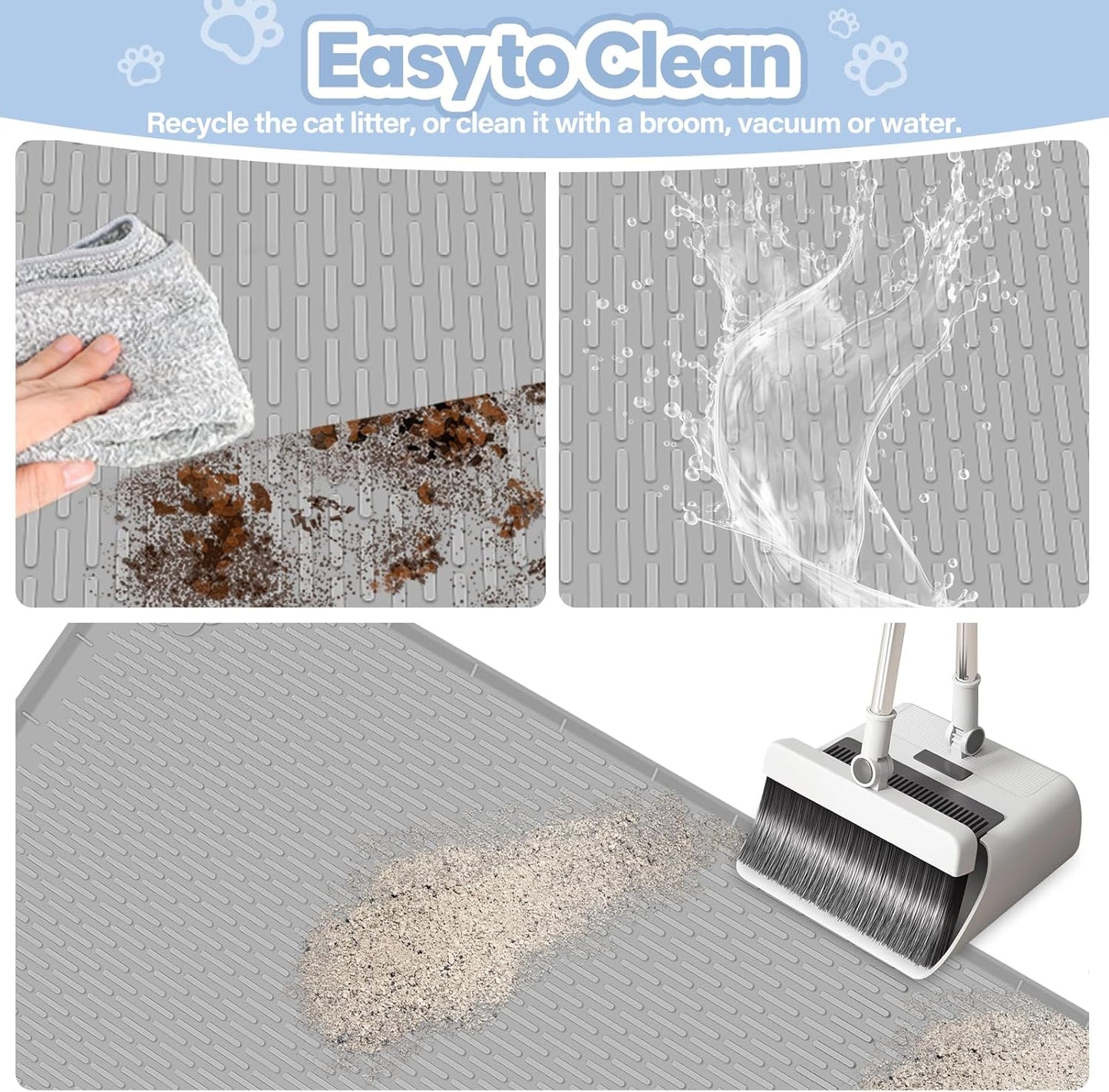 Light Gray Silicone Stripe Cat Litter Mat