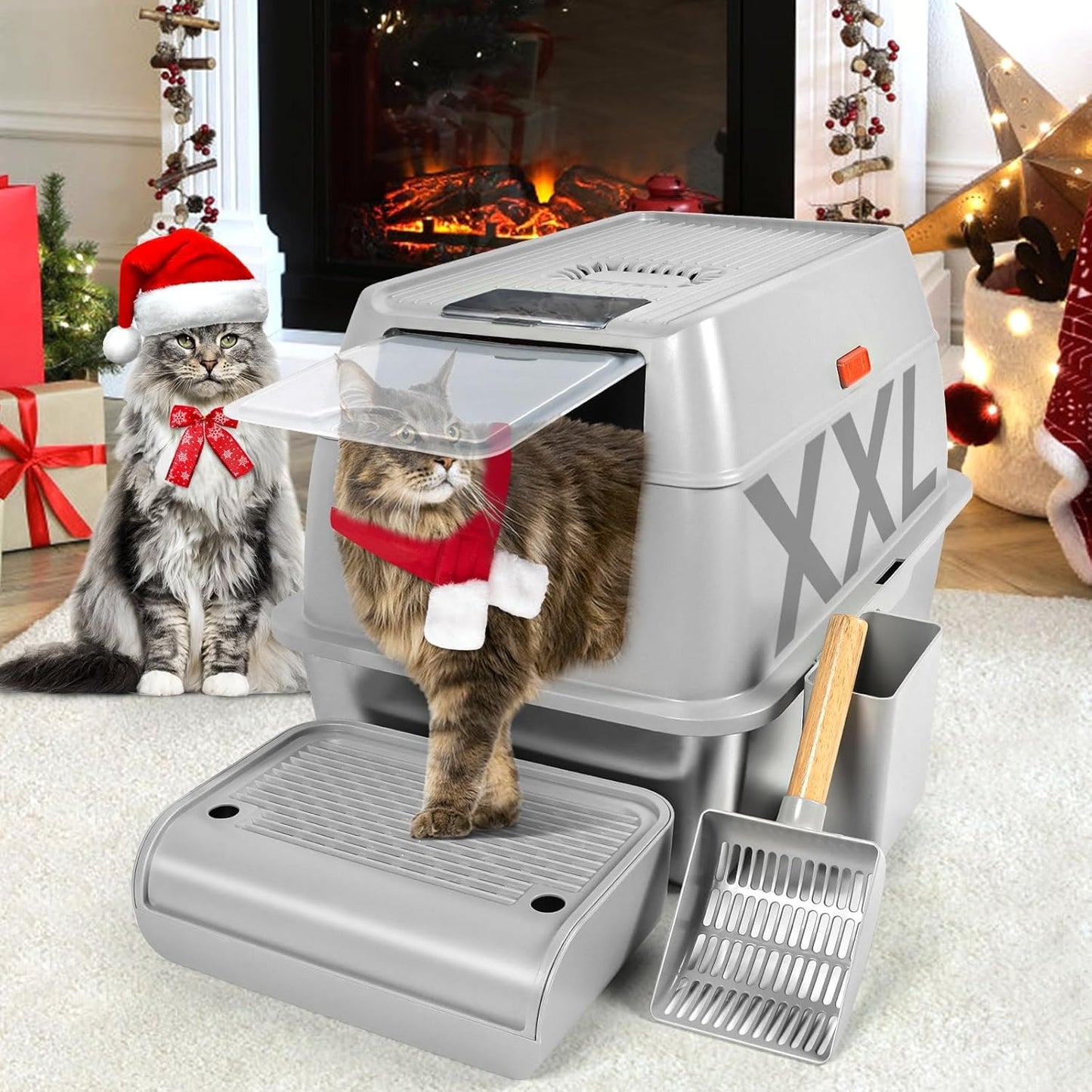 Enclosed Removable Stainless Steel Cat Litter Box with Lid