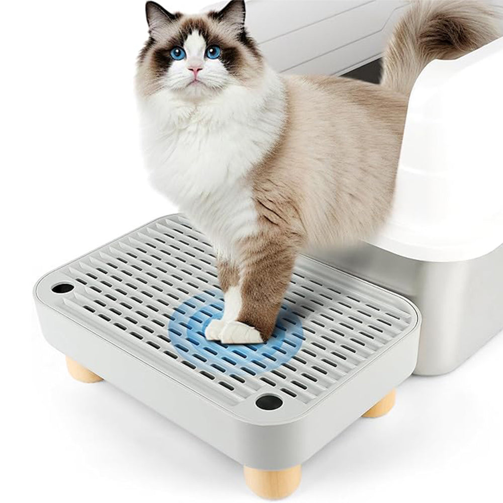 Light Gray Litter Box Step Wooden Base