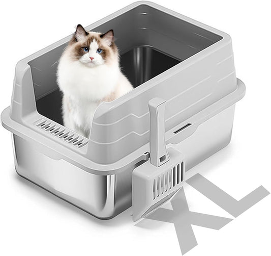 Semi Enclosed Removable Stainless Steel Cat Litter Box with Lid