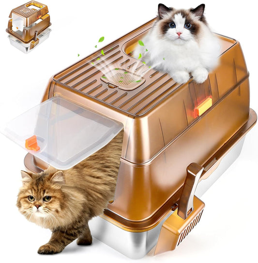 Extra Large Enclosed Removable Stainless Steel Cat Litter Box with Lid