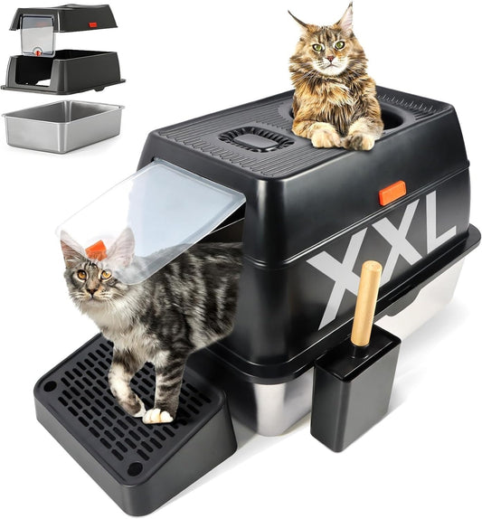 Extra Large Enclosed Removable Stainless Steel Cat Litter Box with Lid