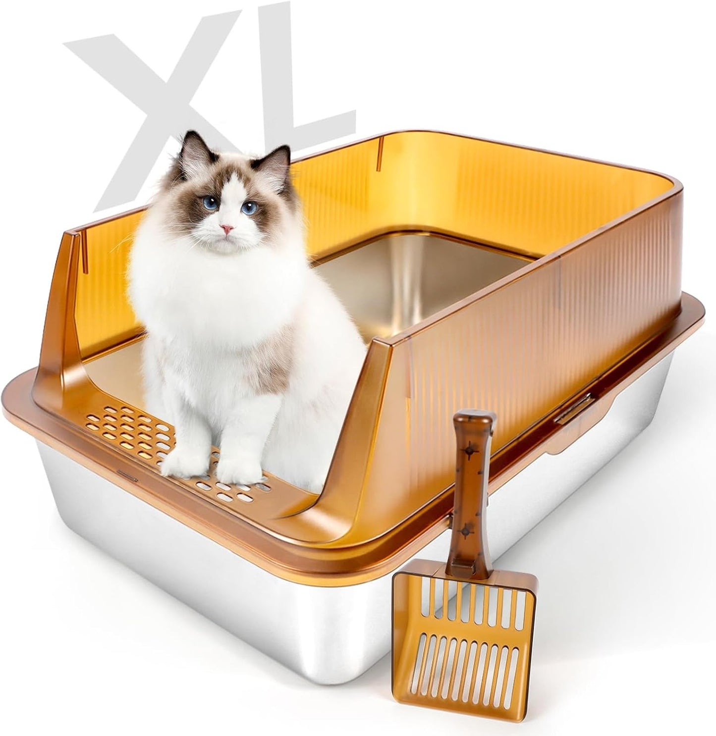 Semi Enclosed Removable Stainless Steel Cat Litter Box with Lid